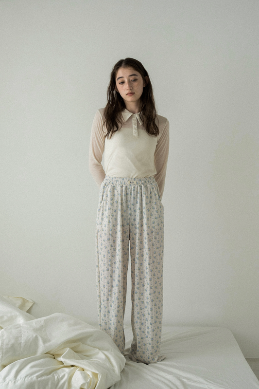 airy rib flower room pants