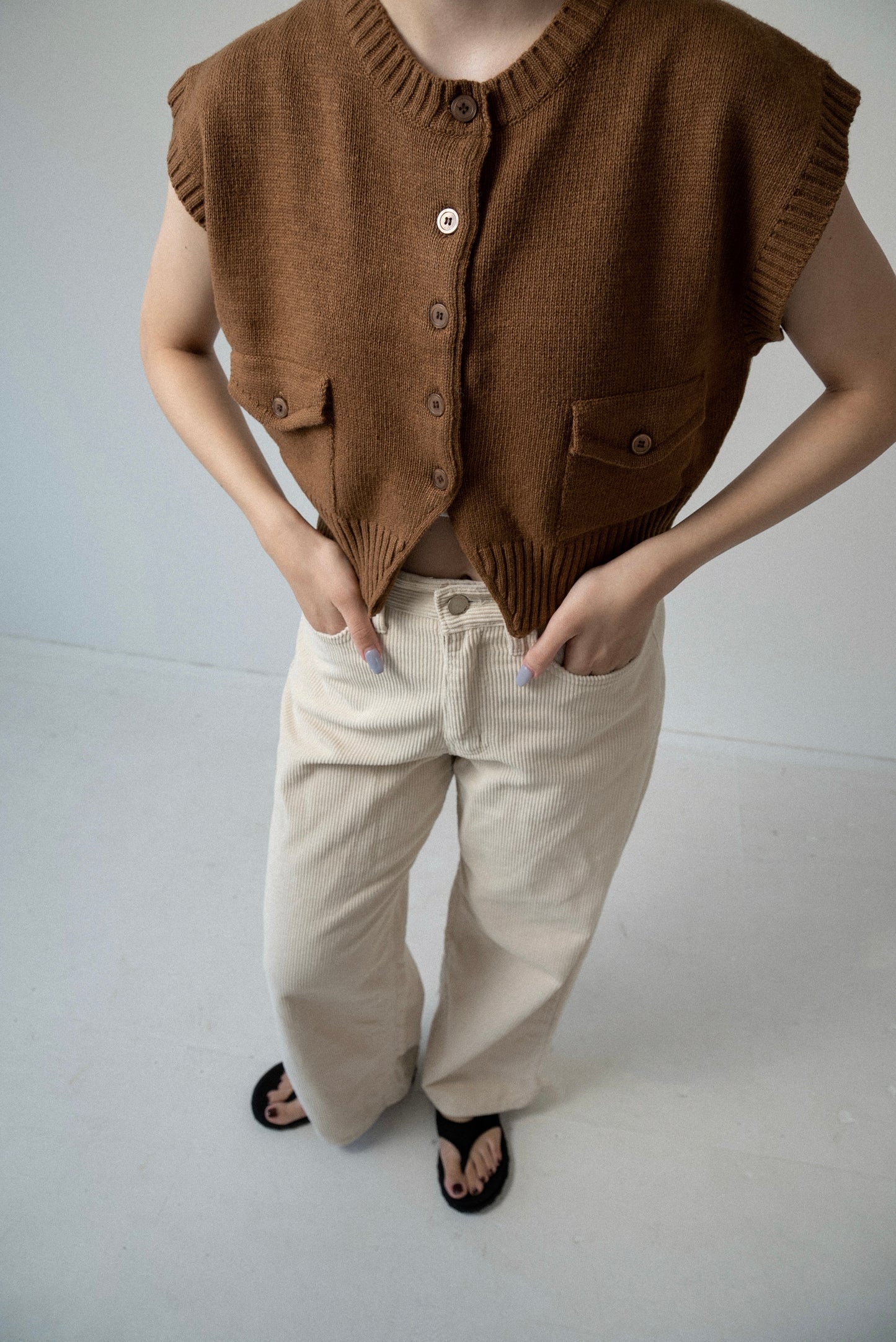 flap pocket effortless knit vest