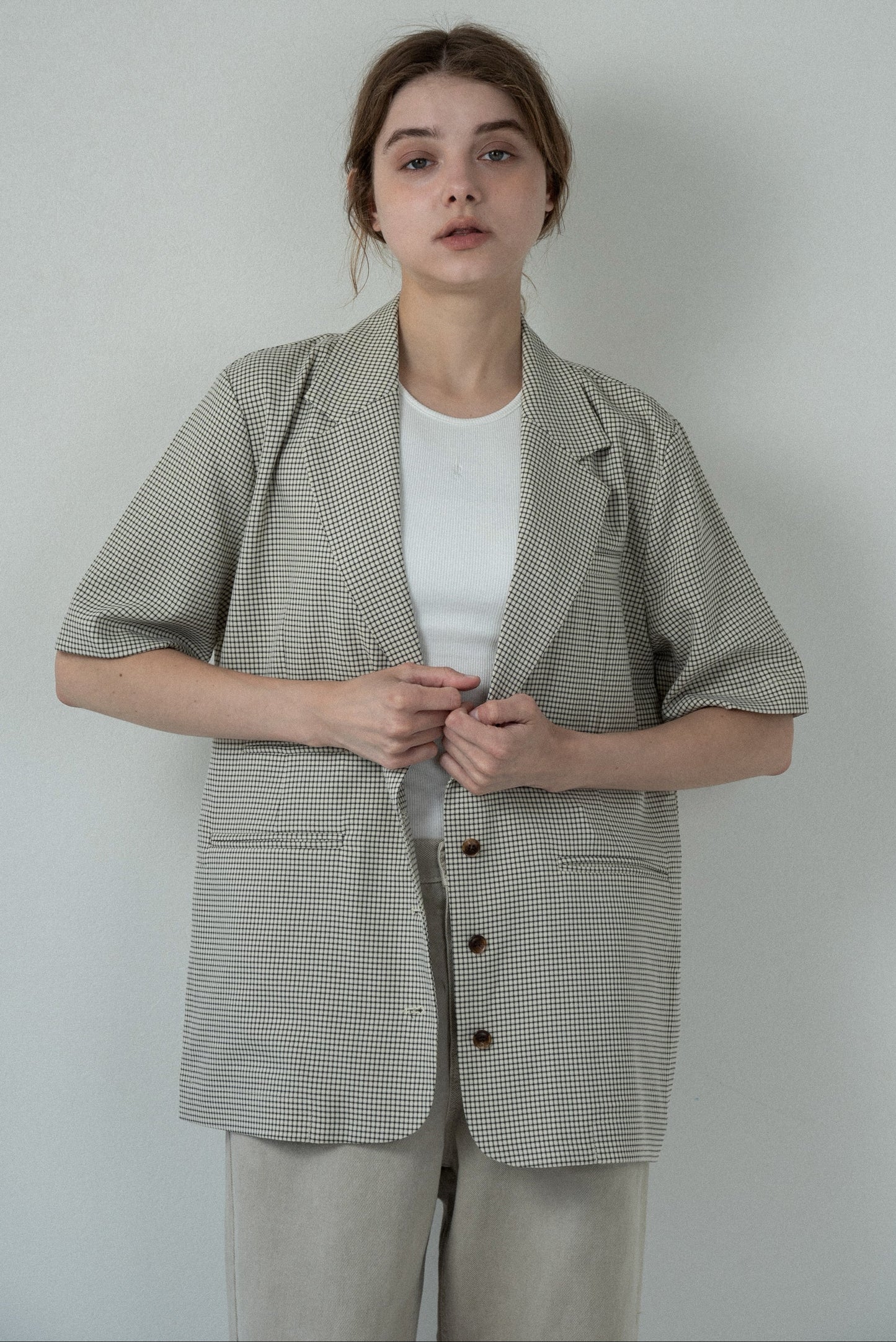 pocket point small button check jacket