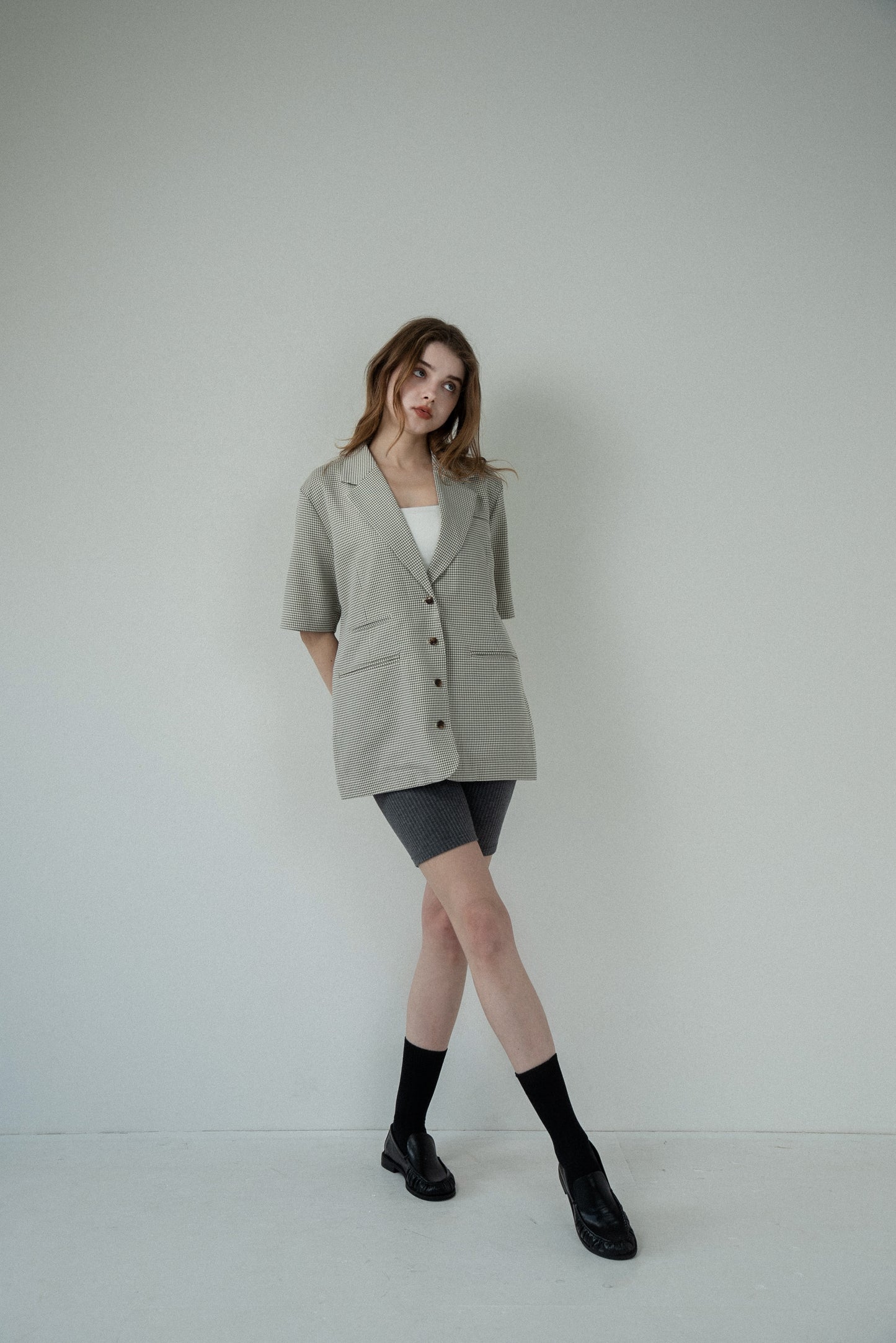 pocket point small button check jacket