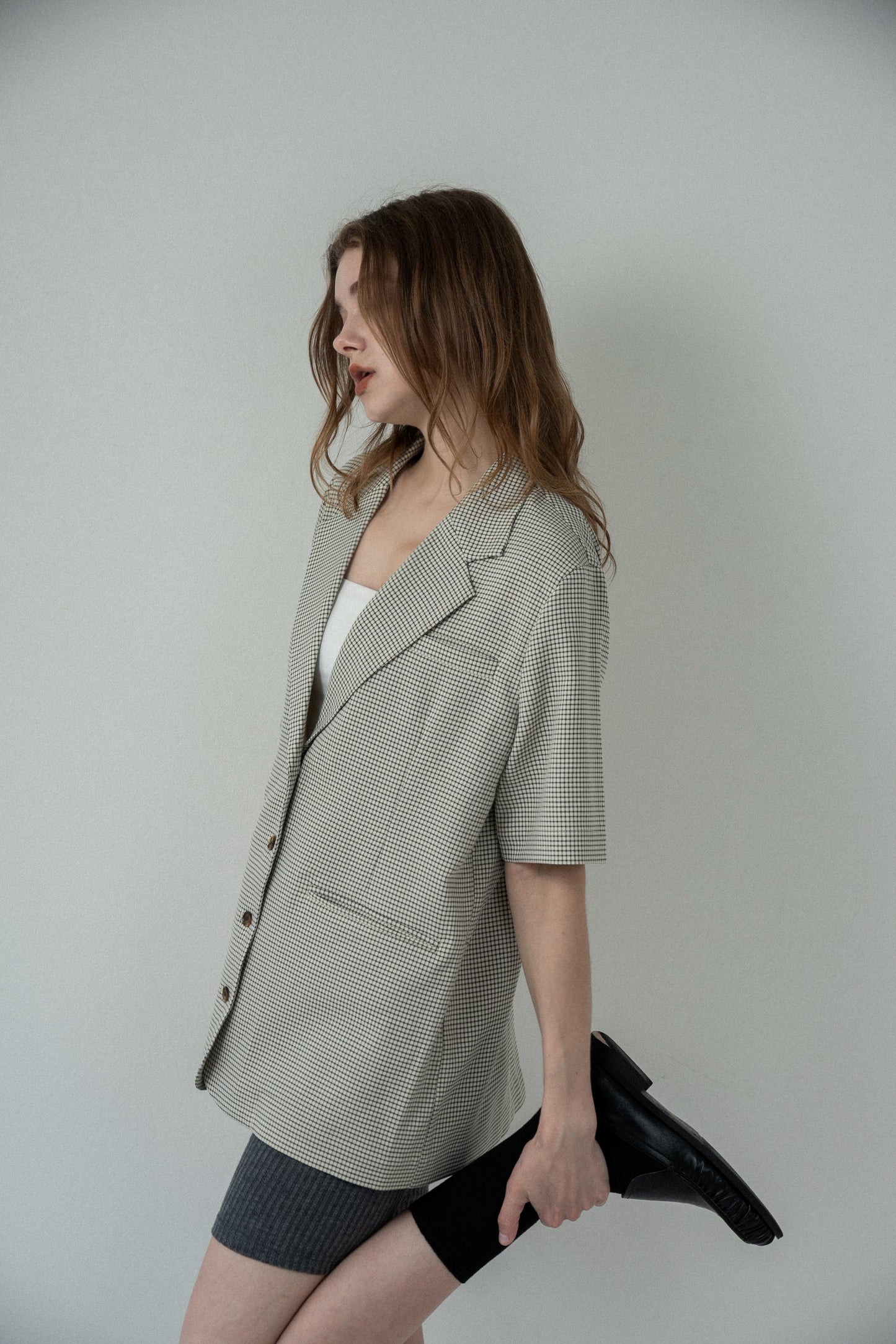 pocket point small button check jacket