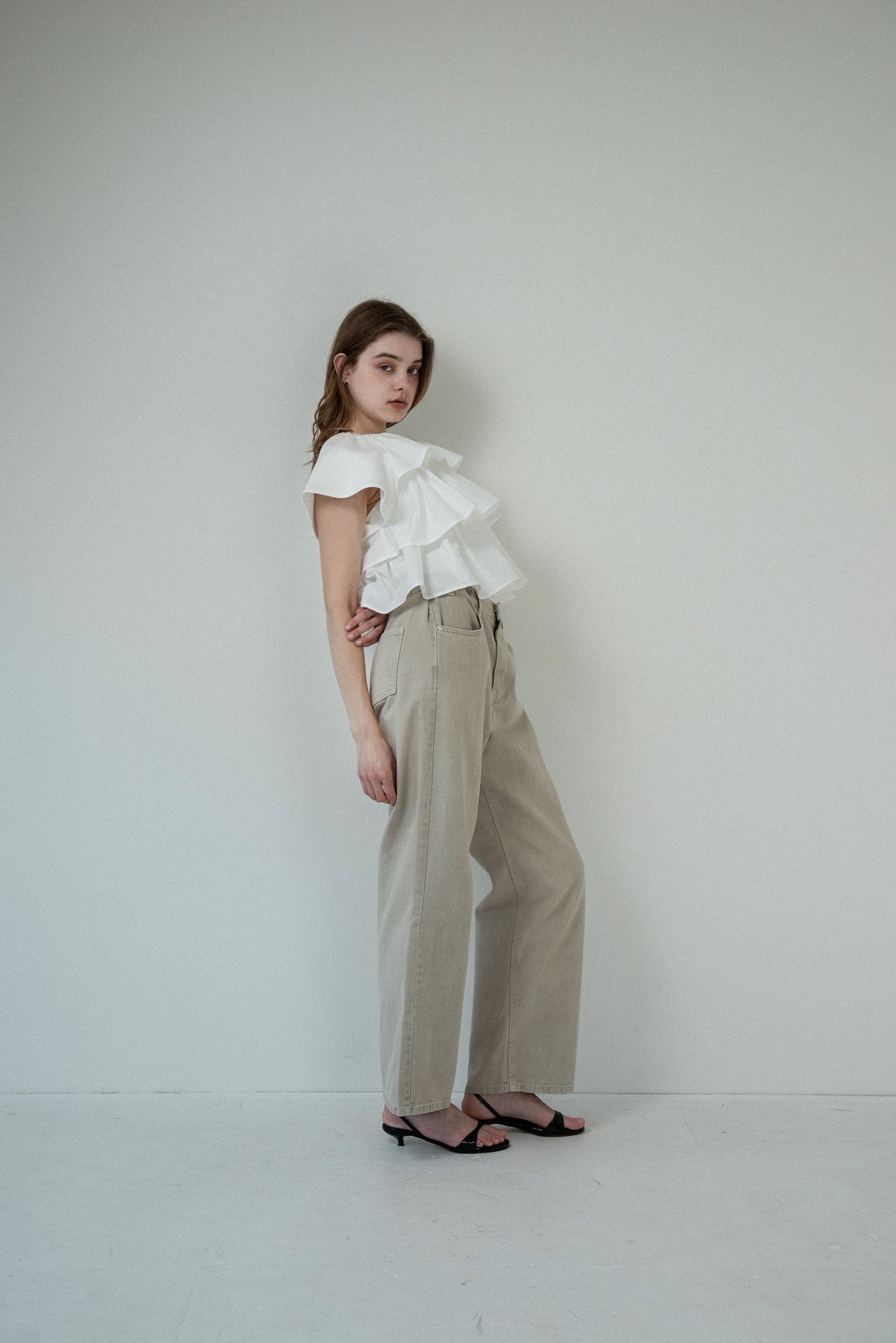 mixed material tiered ruffle tops