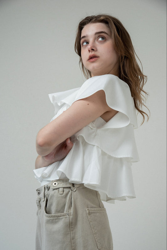 mixed material tiered ruffle tops
