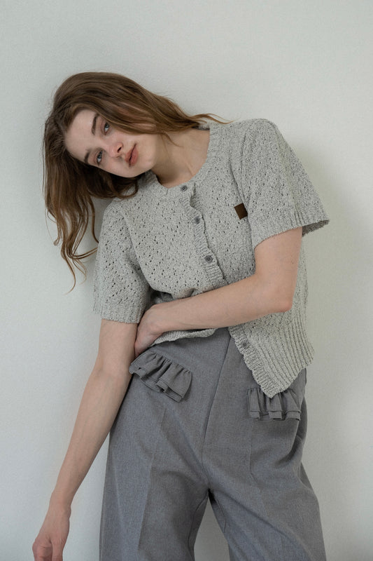 openwork accent patch half sleeve knit