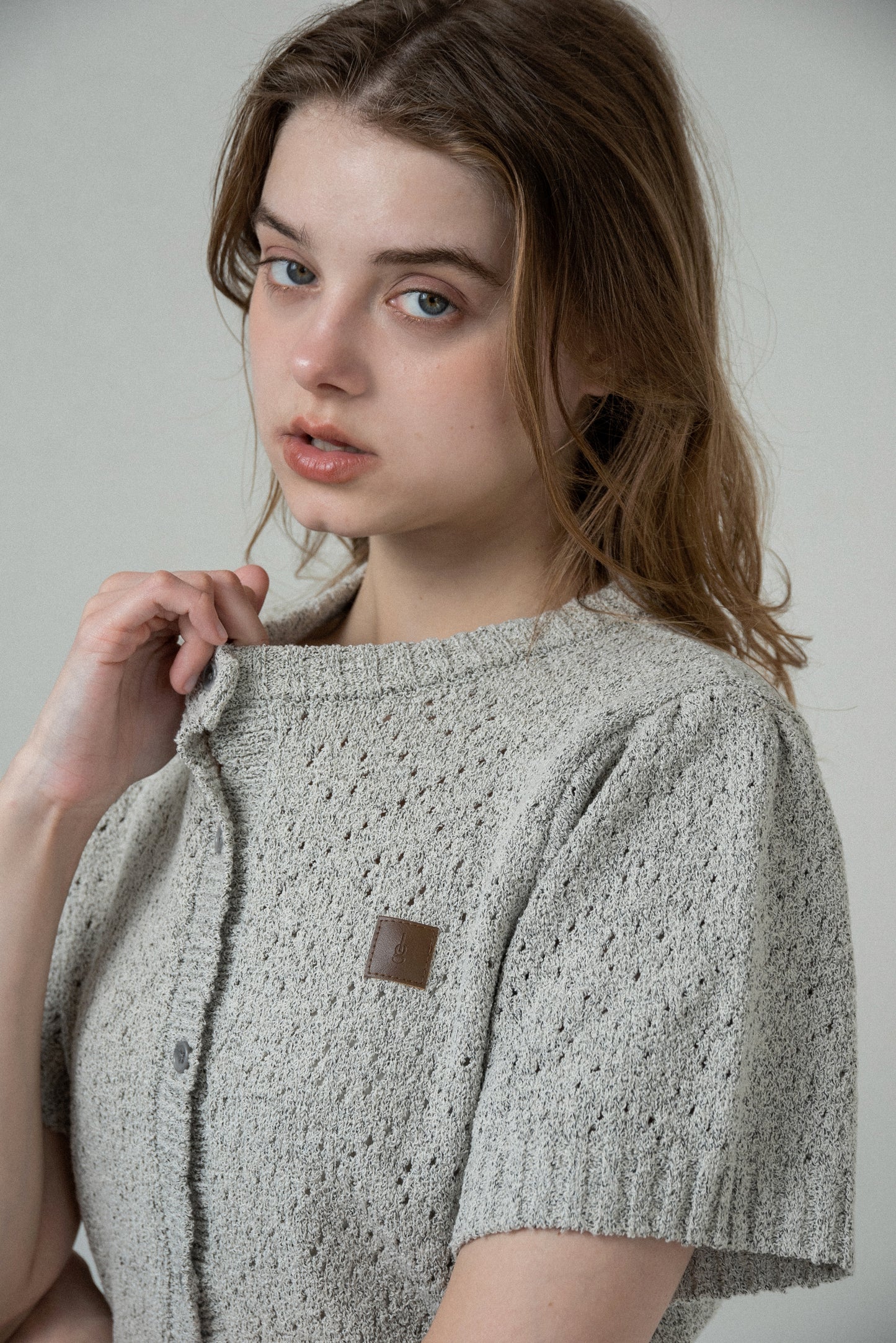 openwork accent patch half sleeve knit
