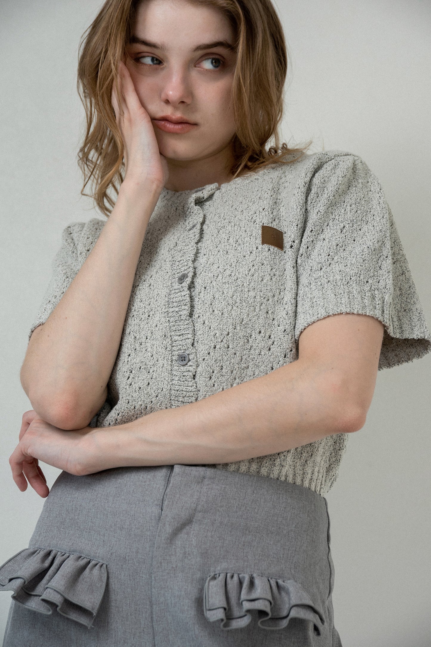 openwork accent patch half sleeve knit