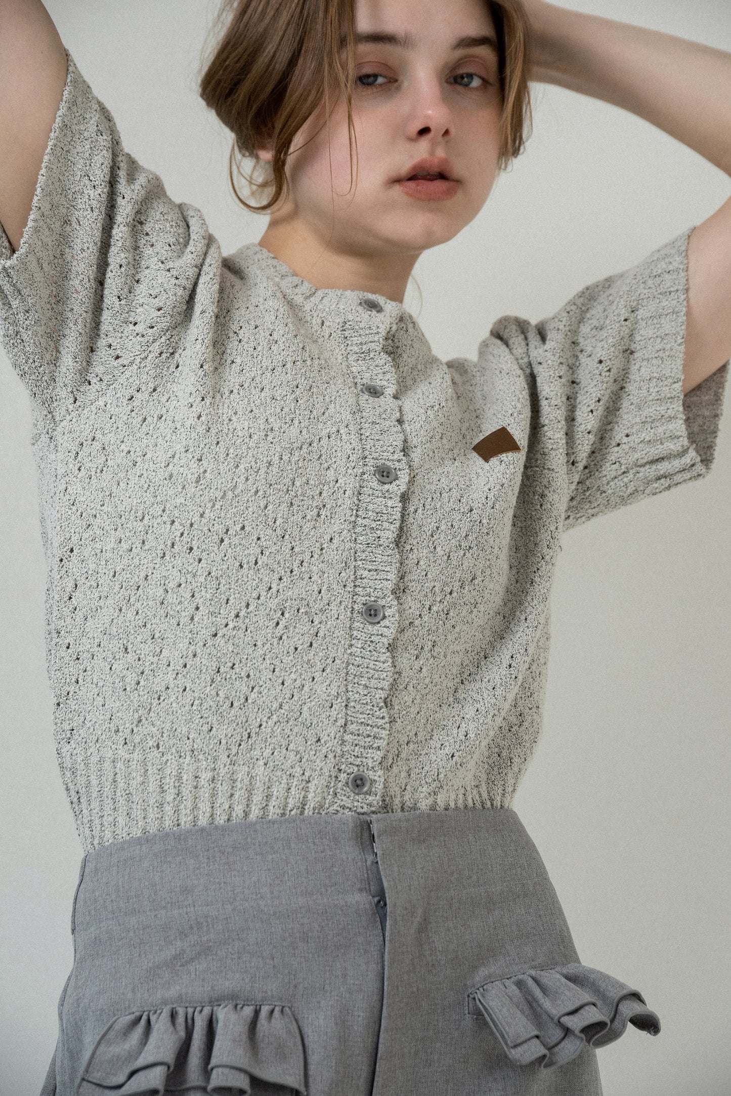 openwork accent patch half sleeve knit