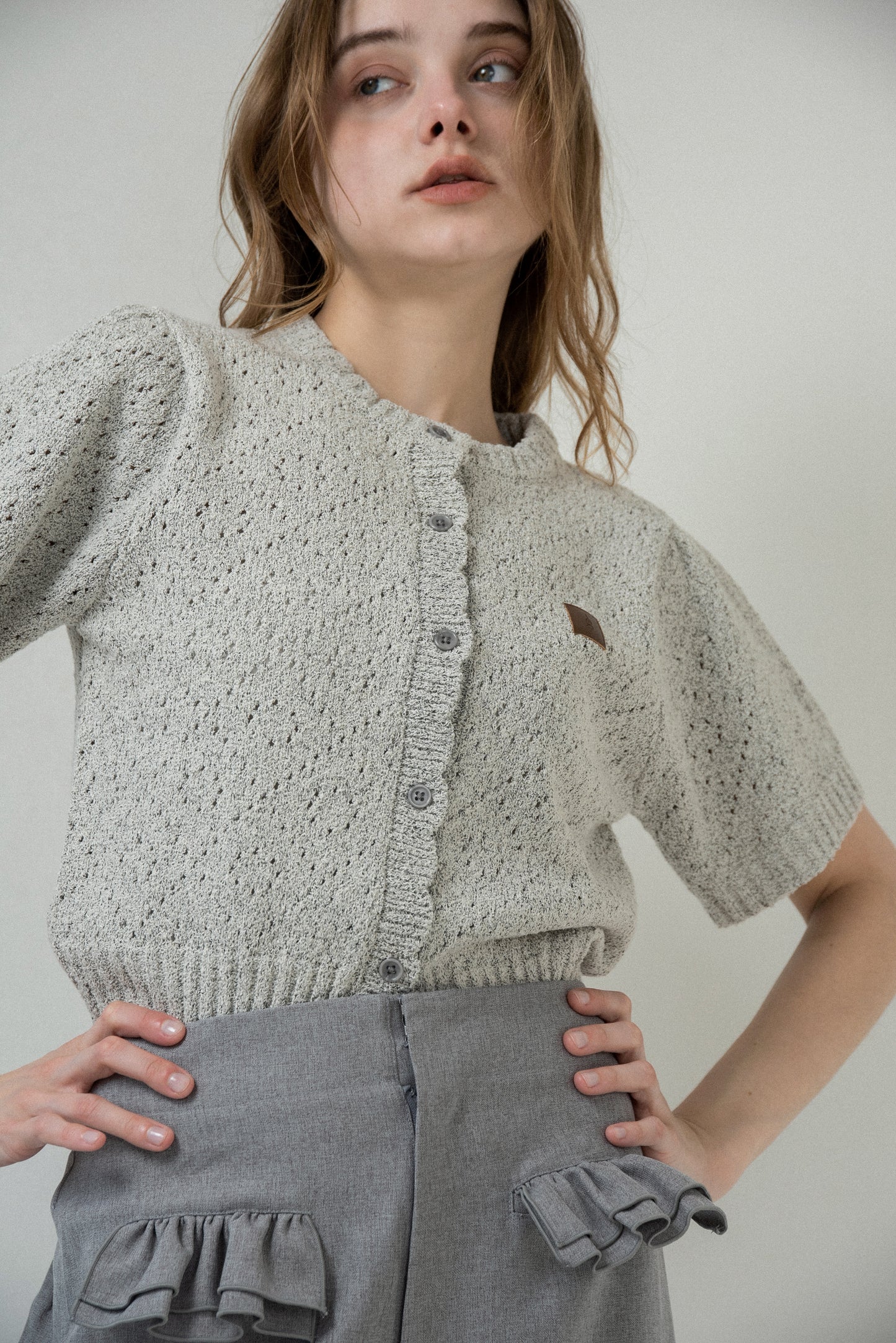 openwork accent patch half sleeve knit