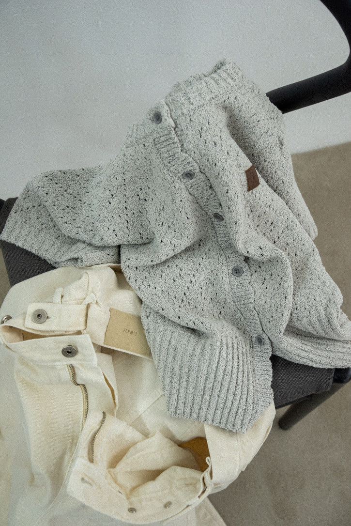 openwork accent patch half sleeve knit