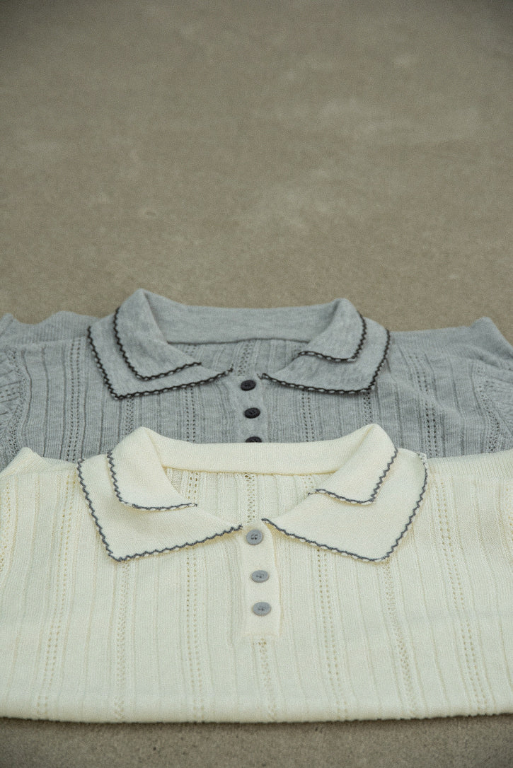 double collar short sleeve polo knit
