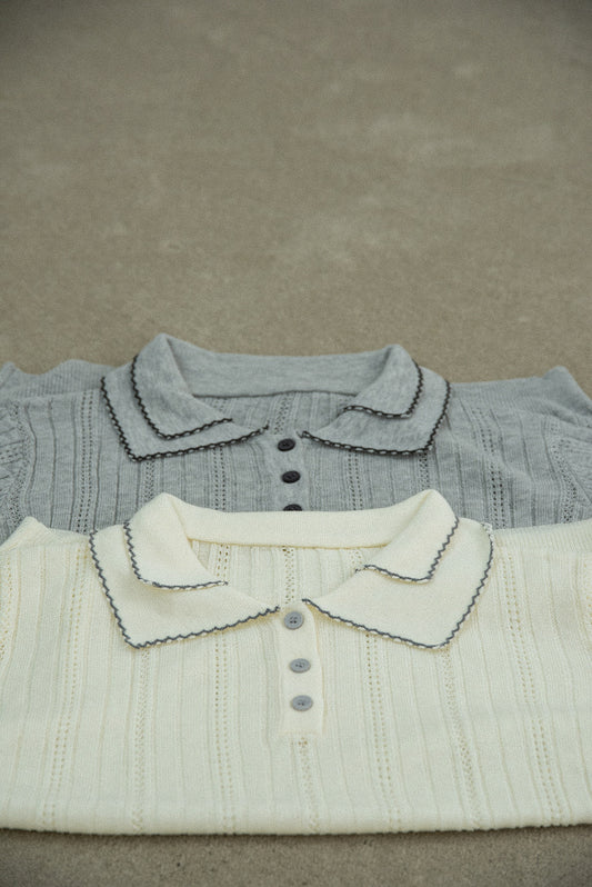 double collar short sleeve polo knit
