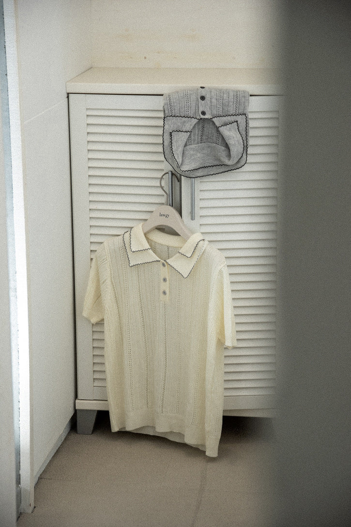 double collar short sleeve polo knit