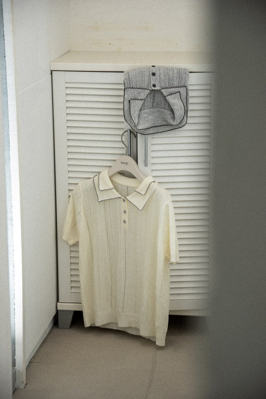 double collar short sleeve polo knit