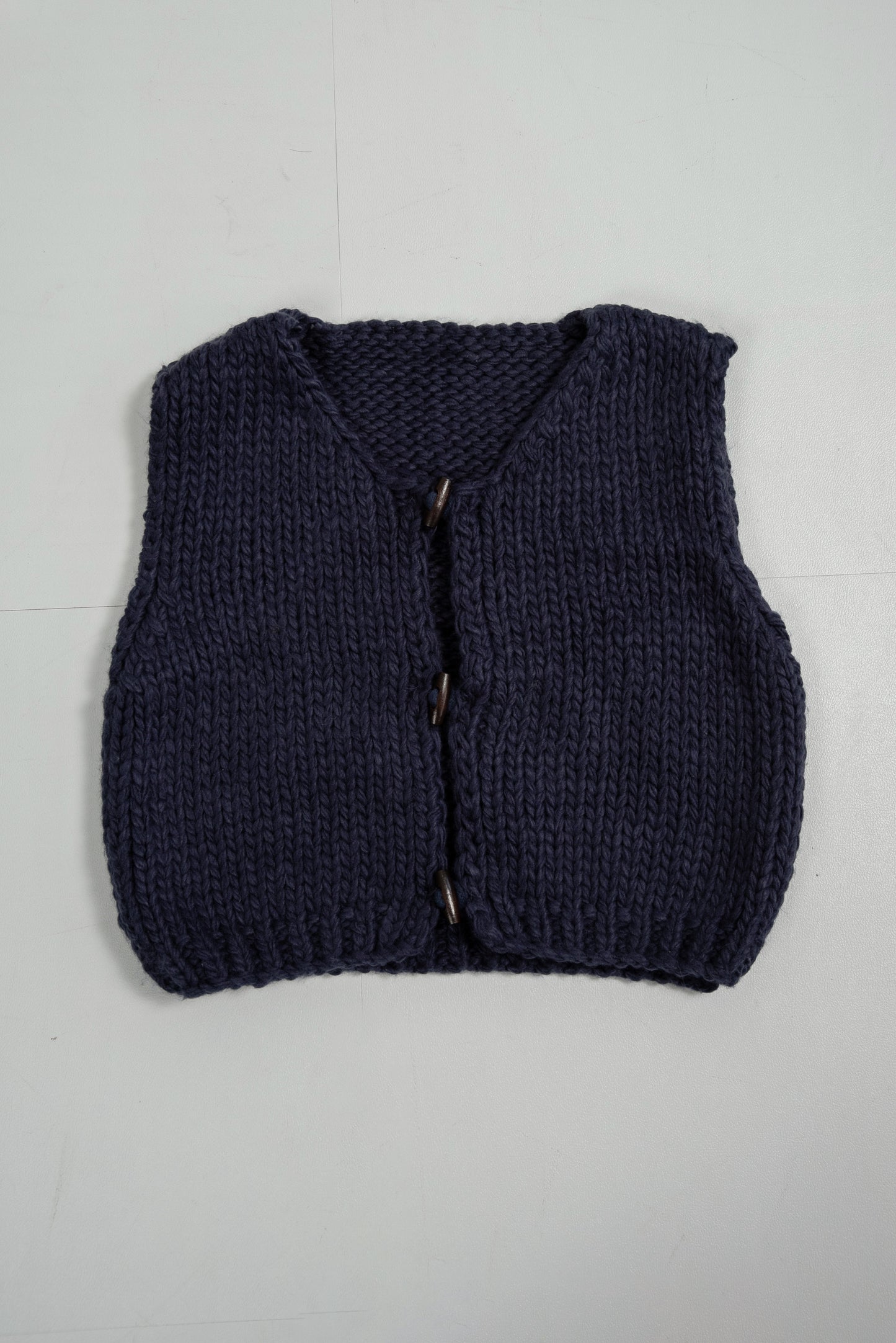 wood button chunky knit vest