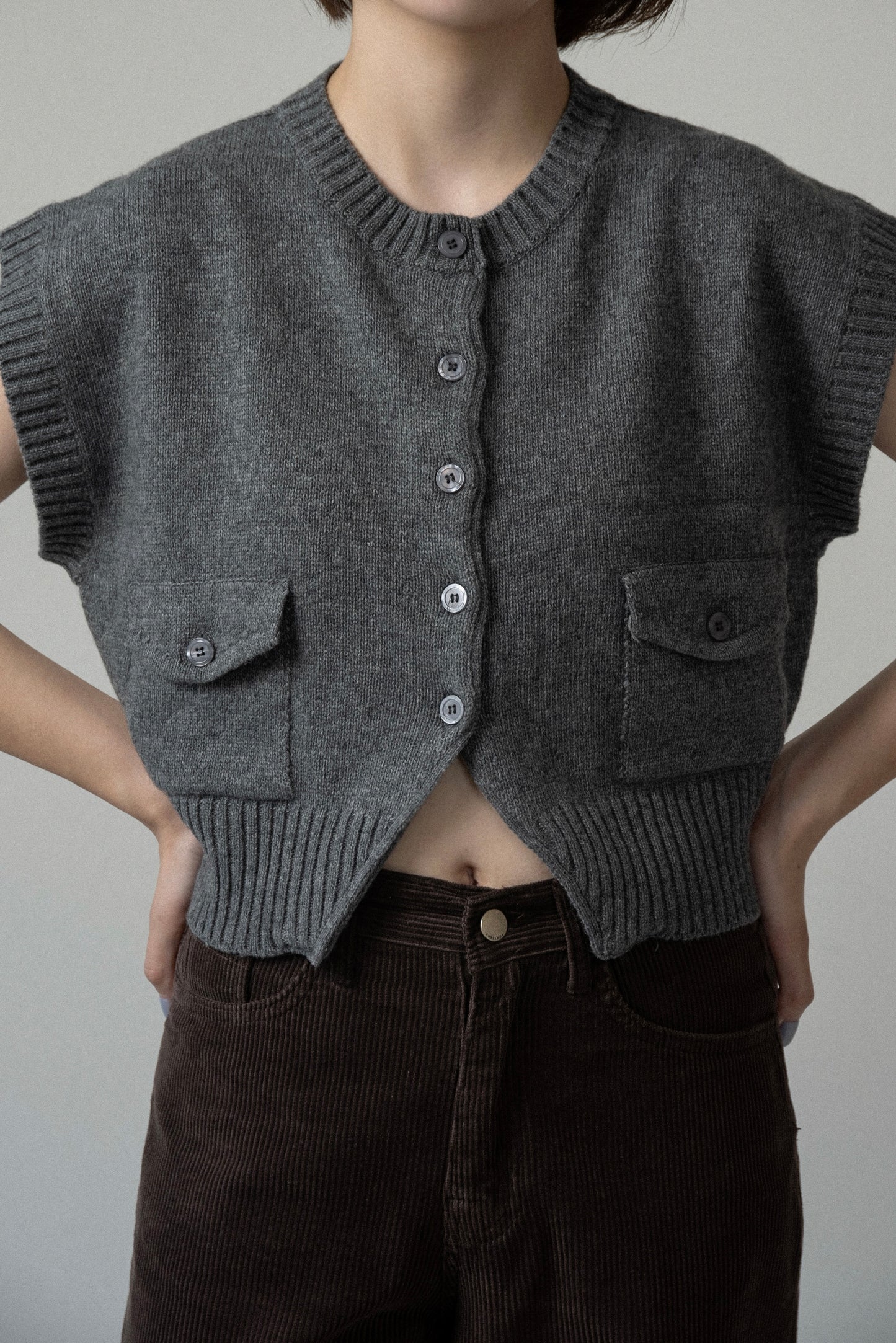 flap pocket effortless knit vest