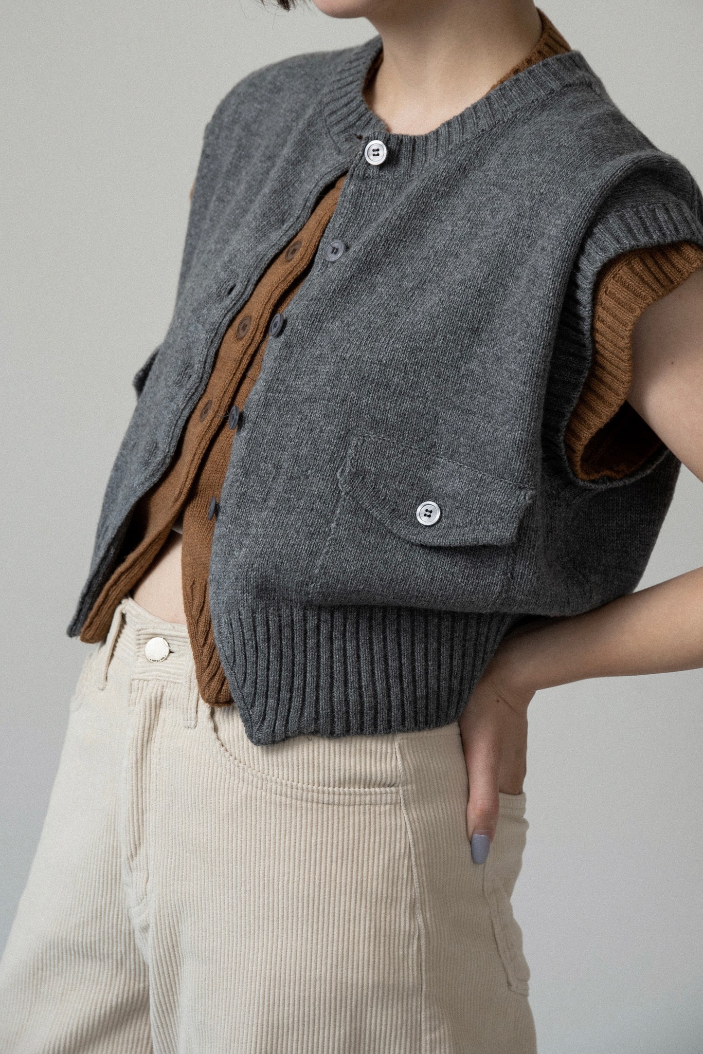 flap pocket effortless knit vest