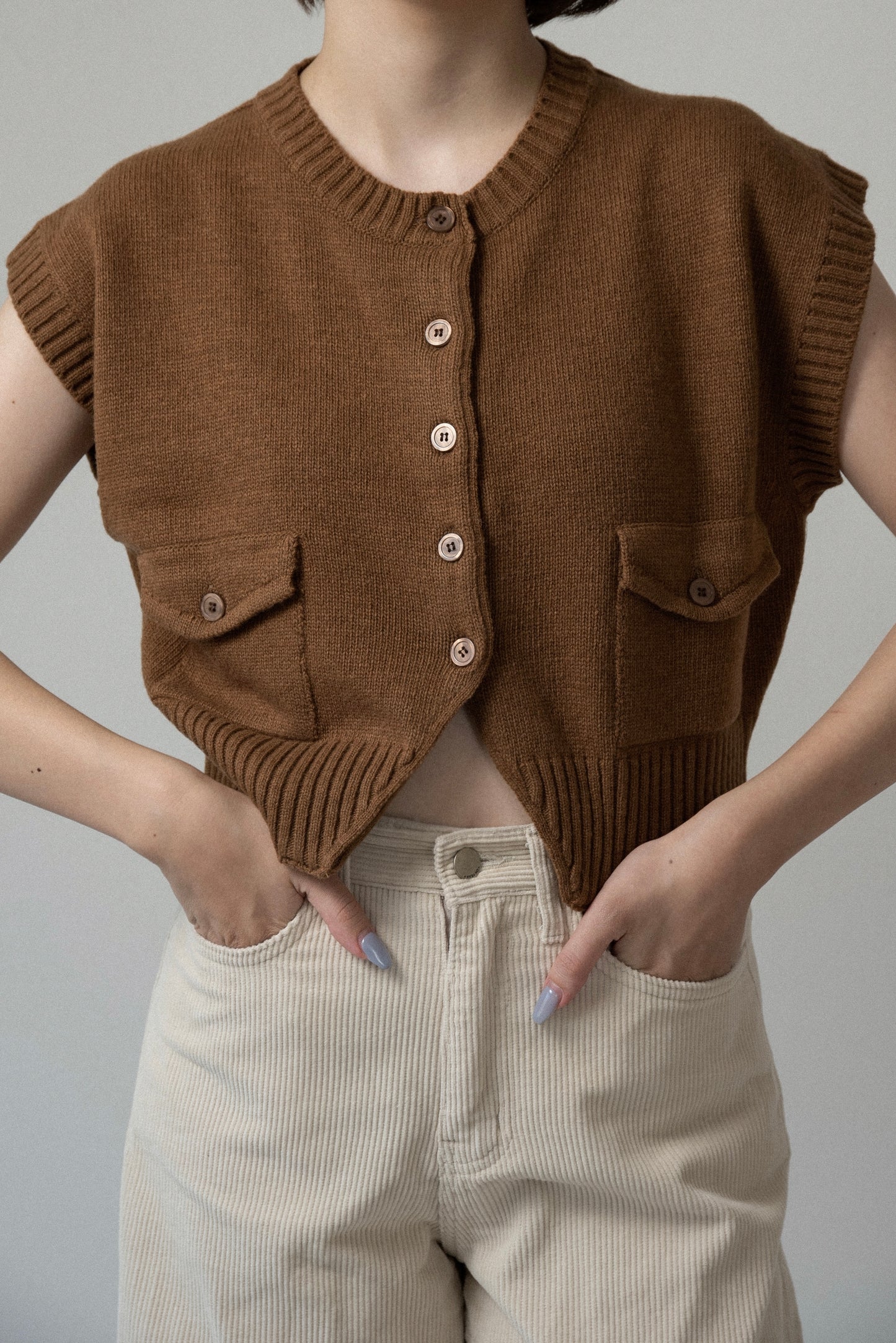 flap pocket effortless knit vest