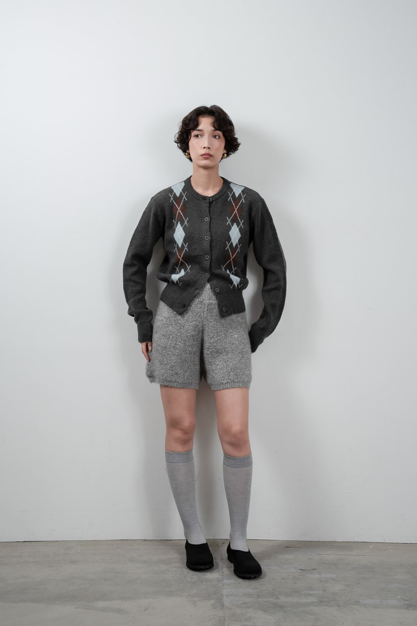 argyle pattern simple cardigan