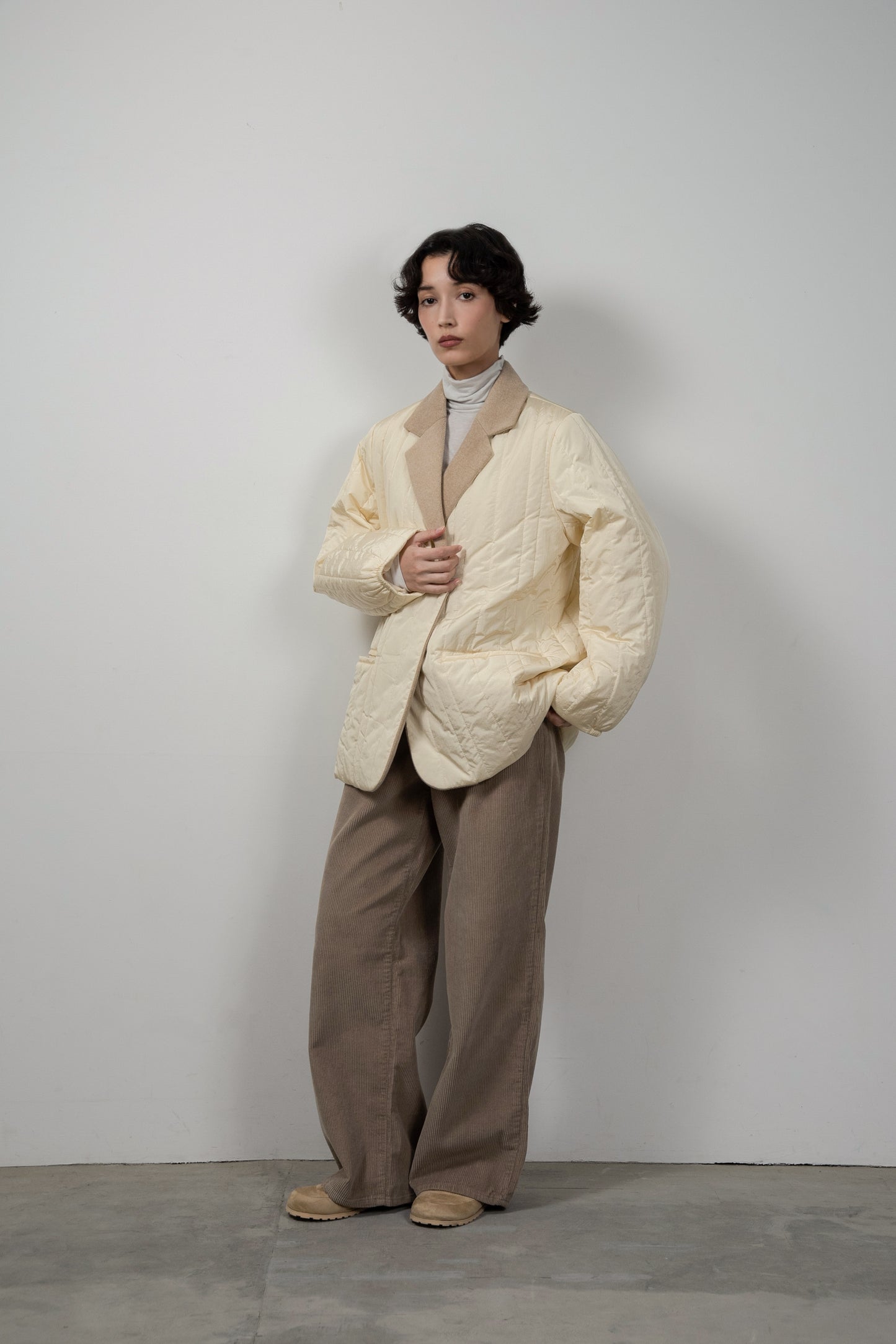 stripe quilting dual texture jacket coat