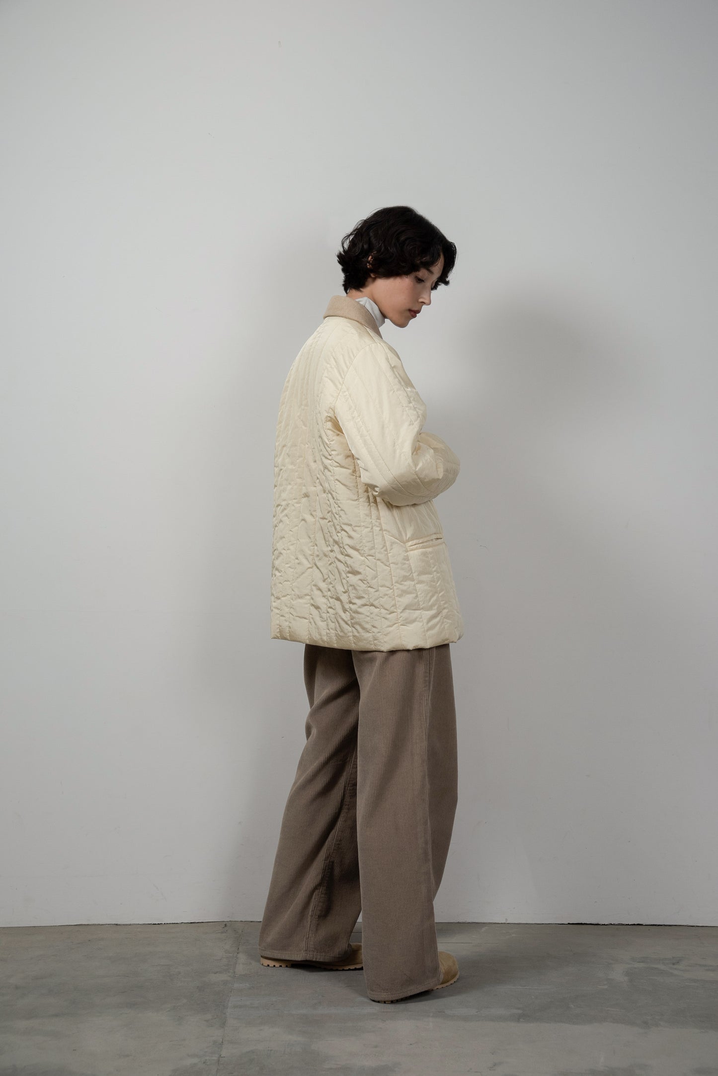 stripe quilting dual texture jacket coat