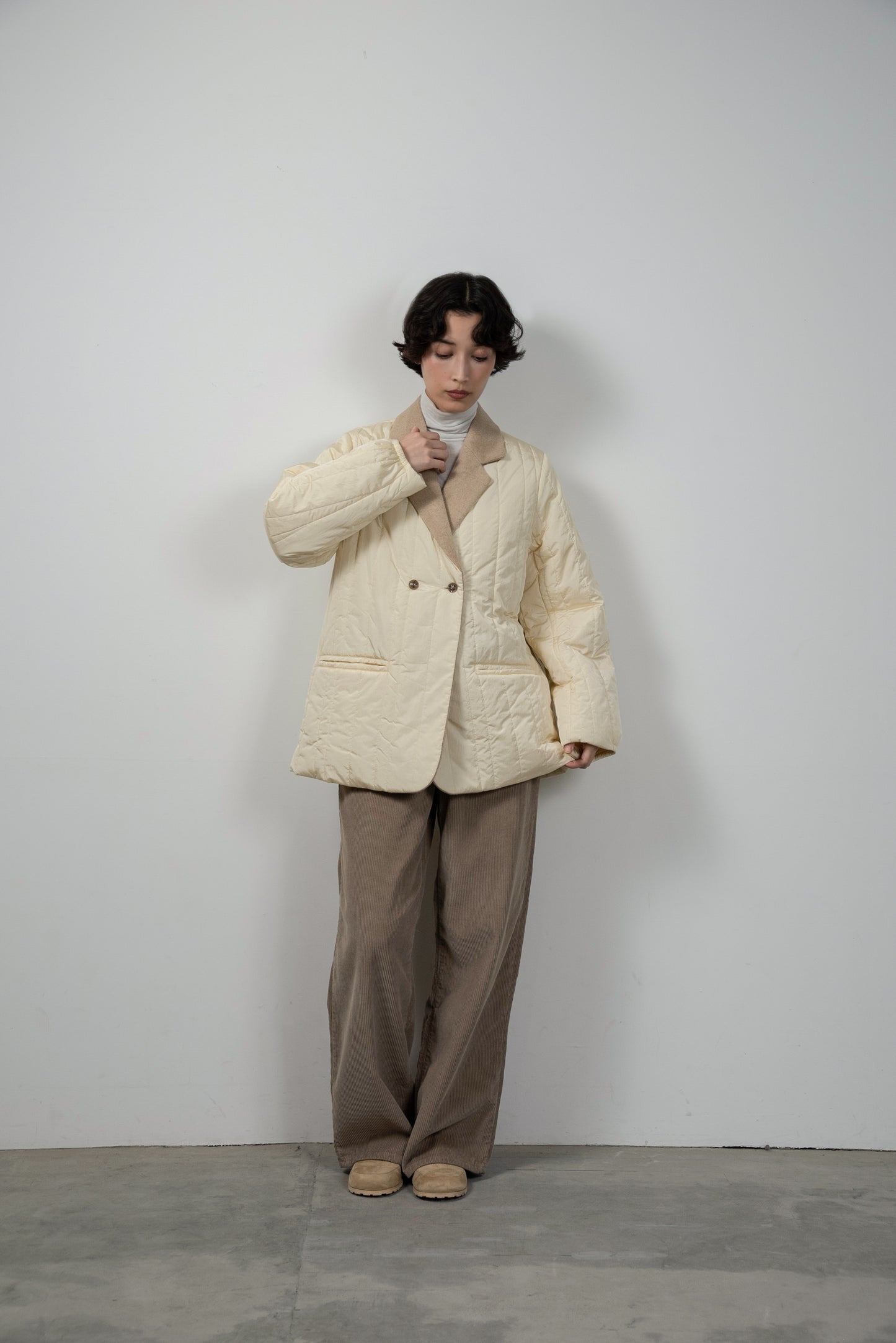 stripe quilting dual texture jacket coat