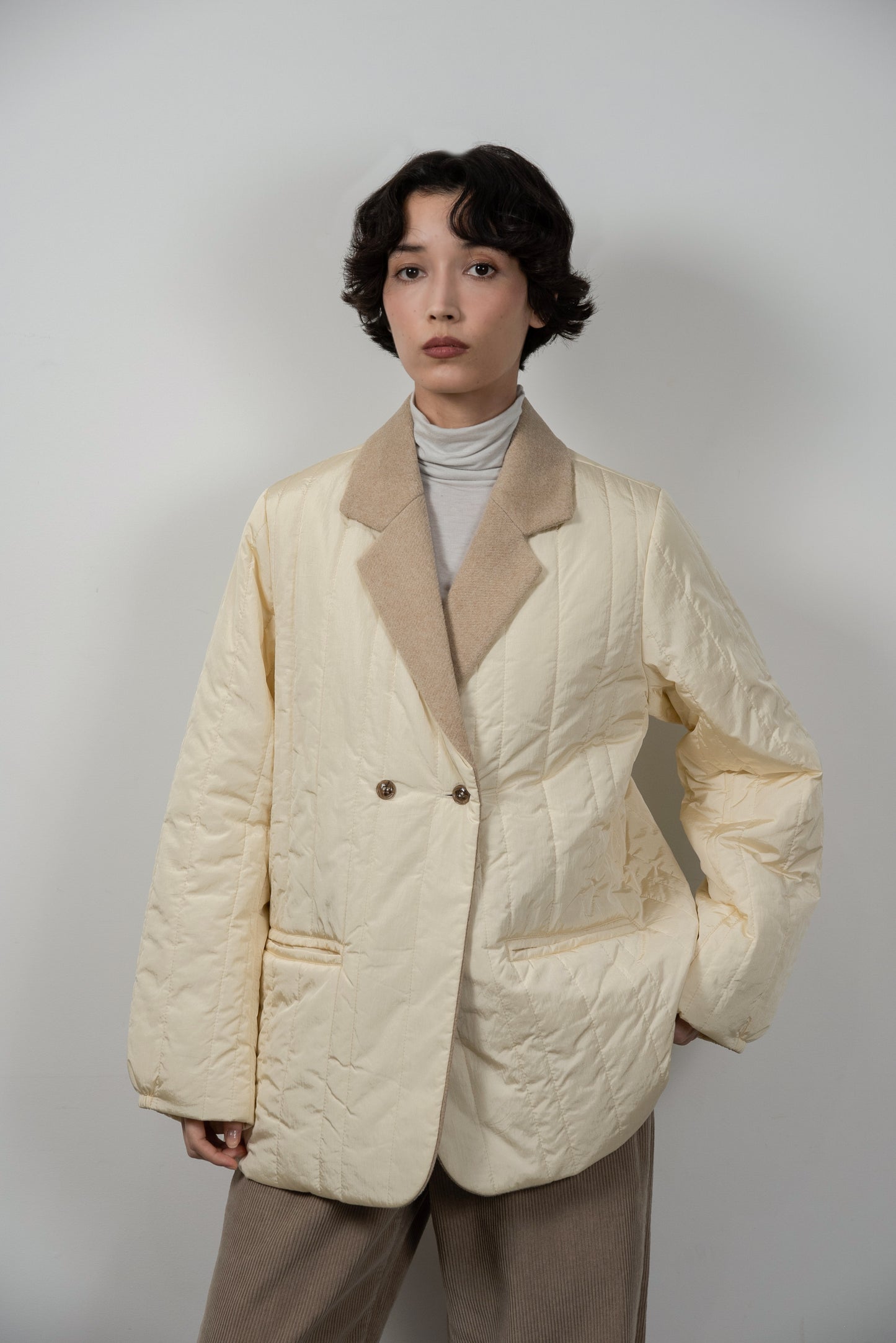 stripe quilting dual texture jacket coat