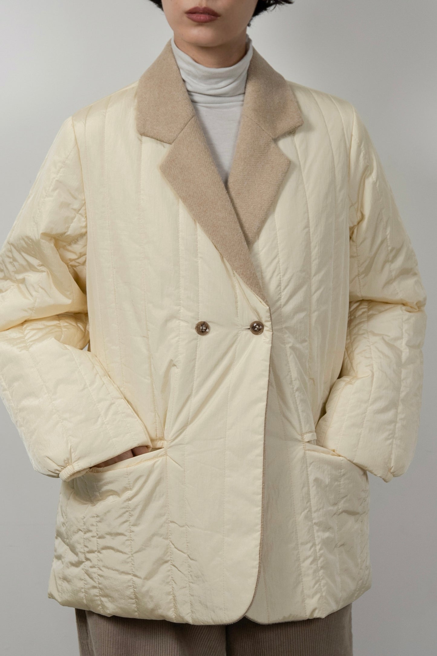 stripe quilting dual texture jacket coat