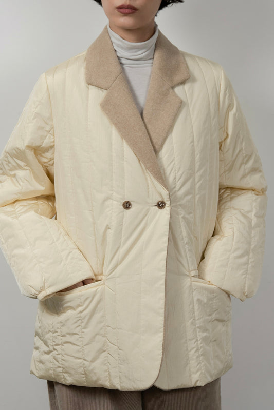 stripe quilting dual texture jacket coat