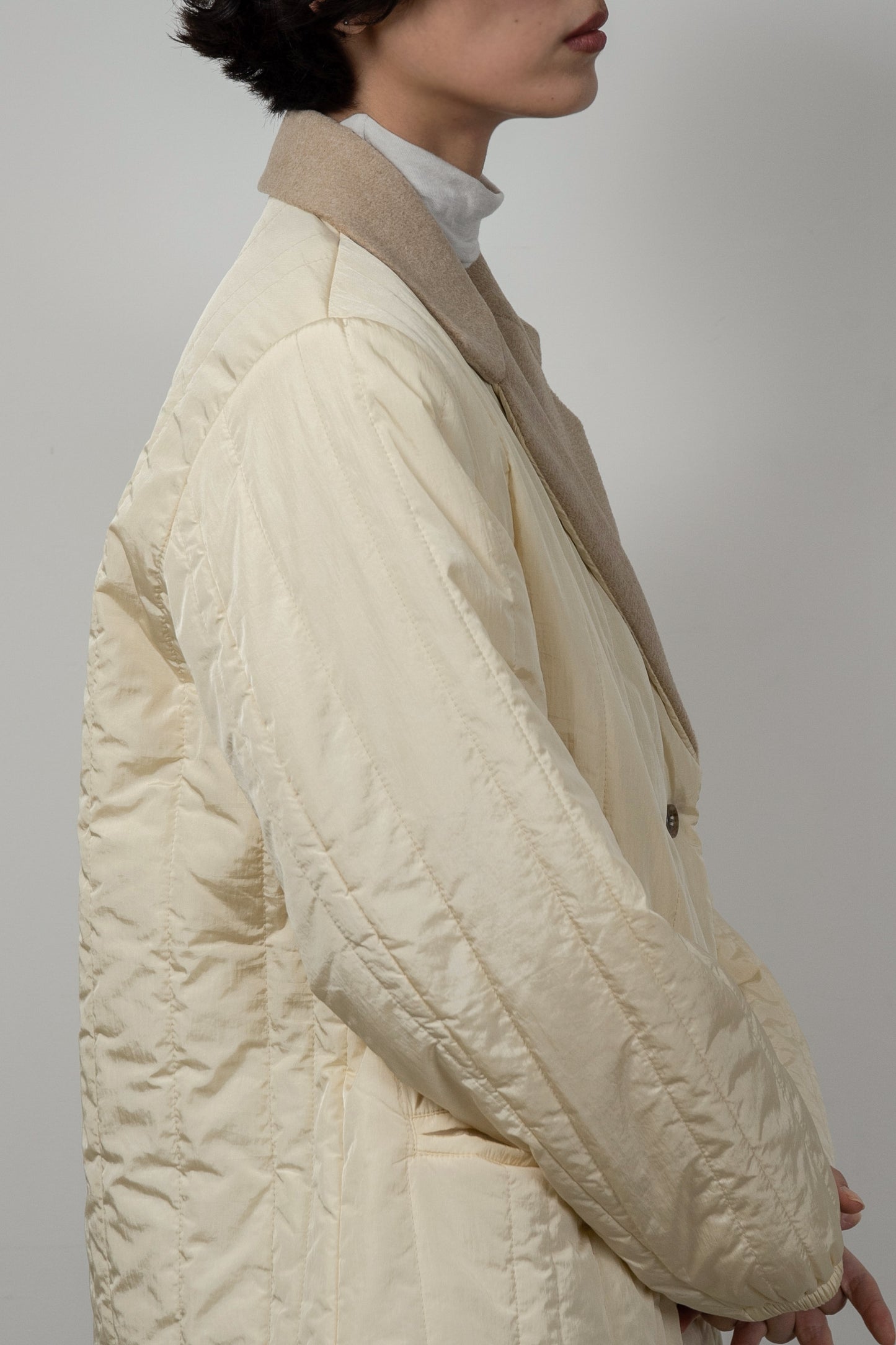 stripe quilting dual texture jacket coat