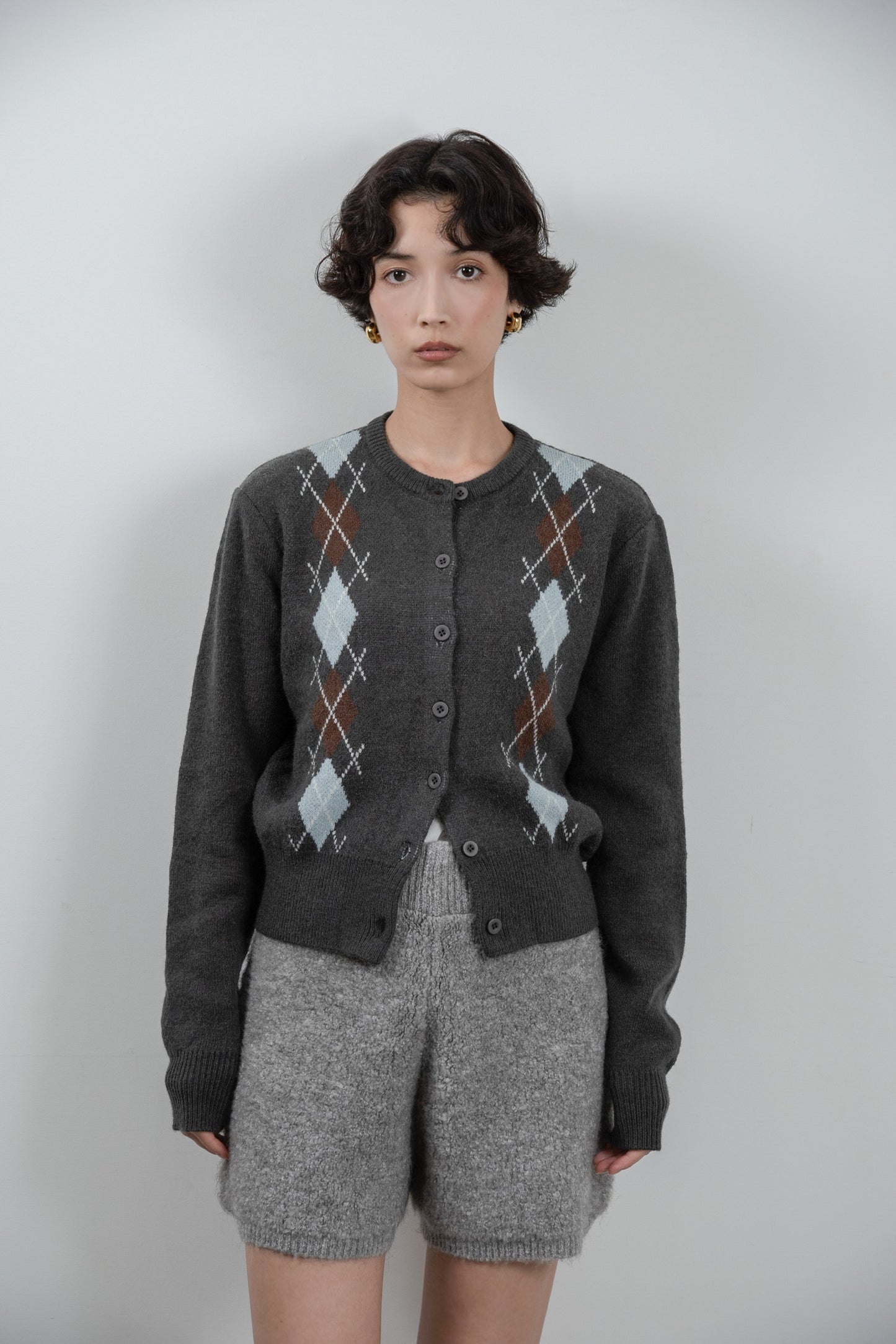argyle pattern simple cardigan