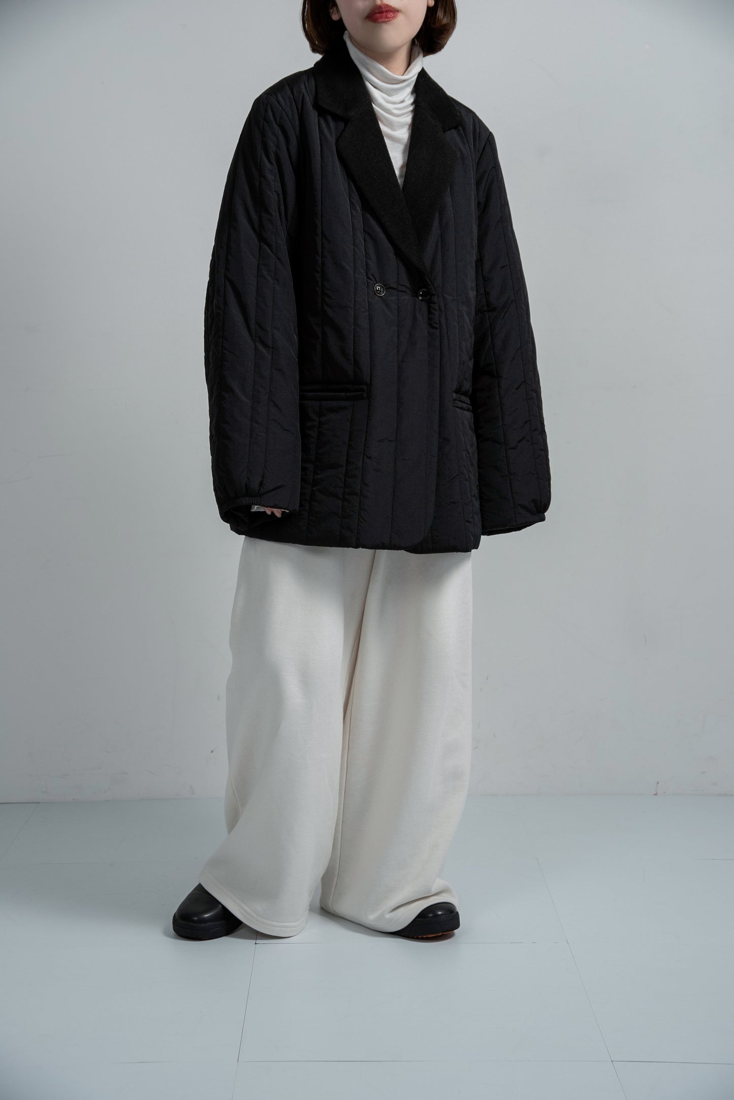 stripe quilting dual texture jacket coat