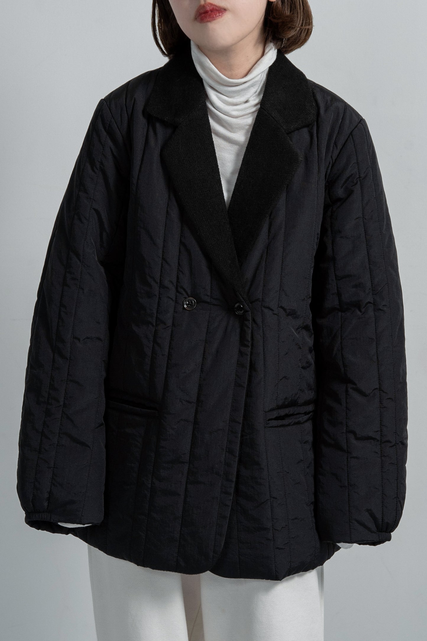 stripe quilting dual texture jacket coat