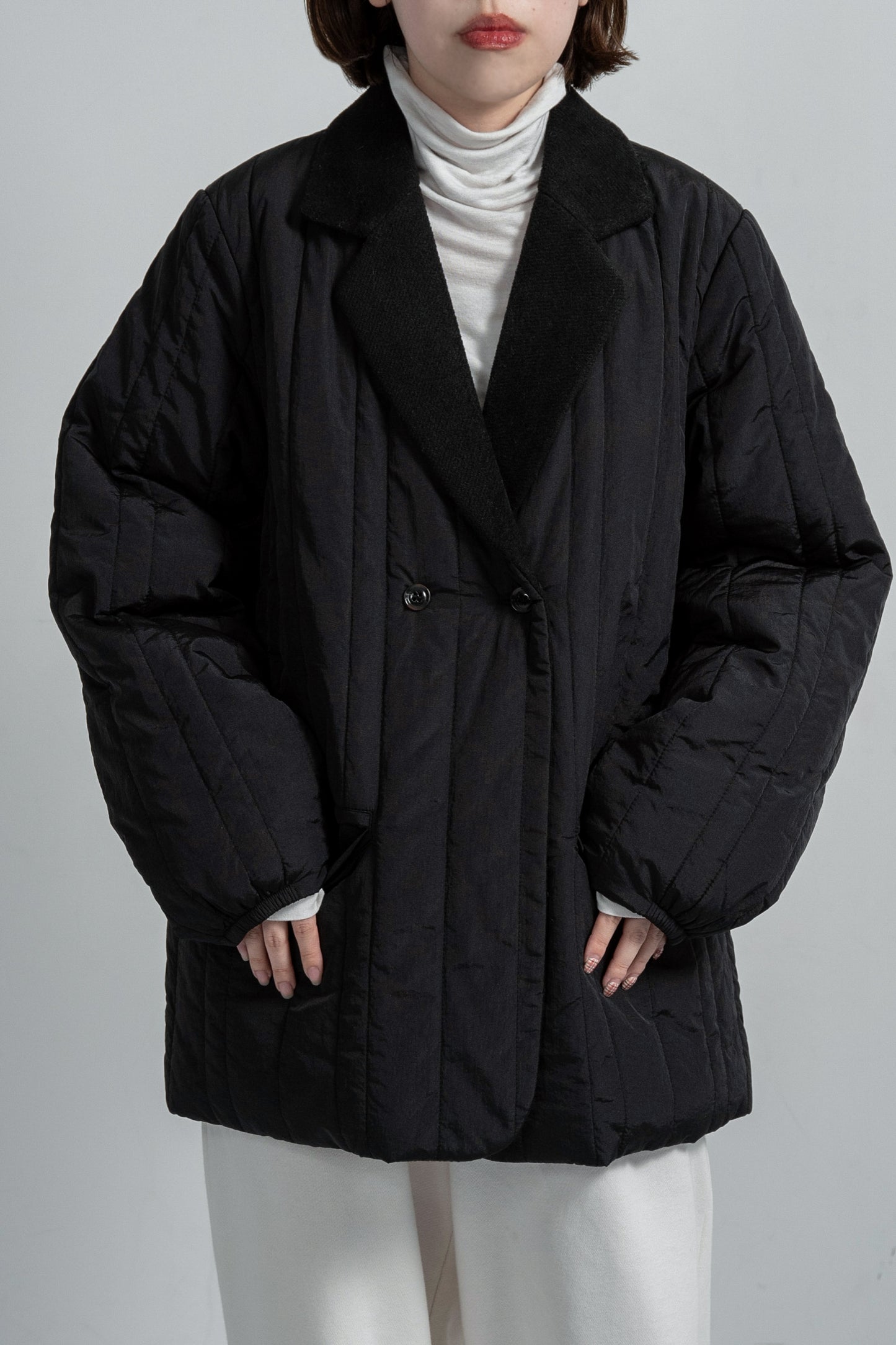 stripe quilting dual texture jacket coat