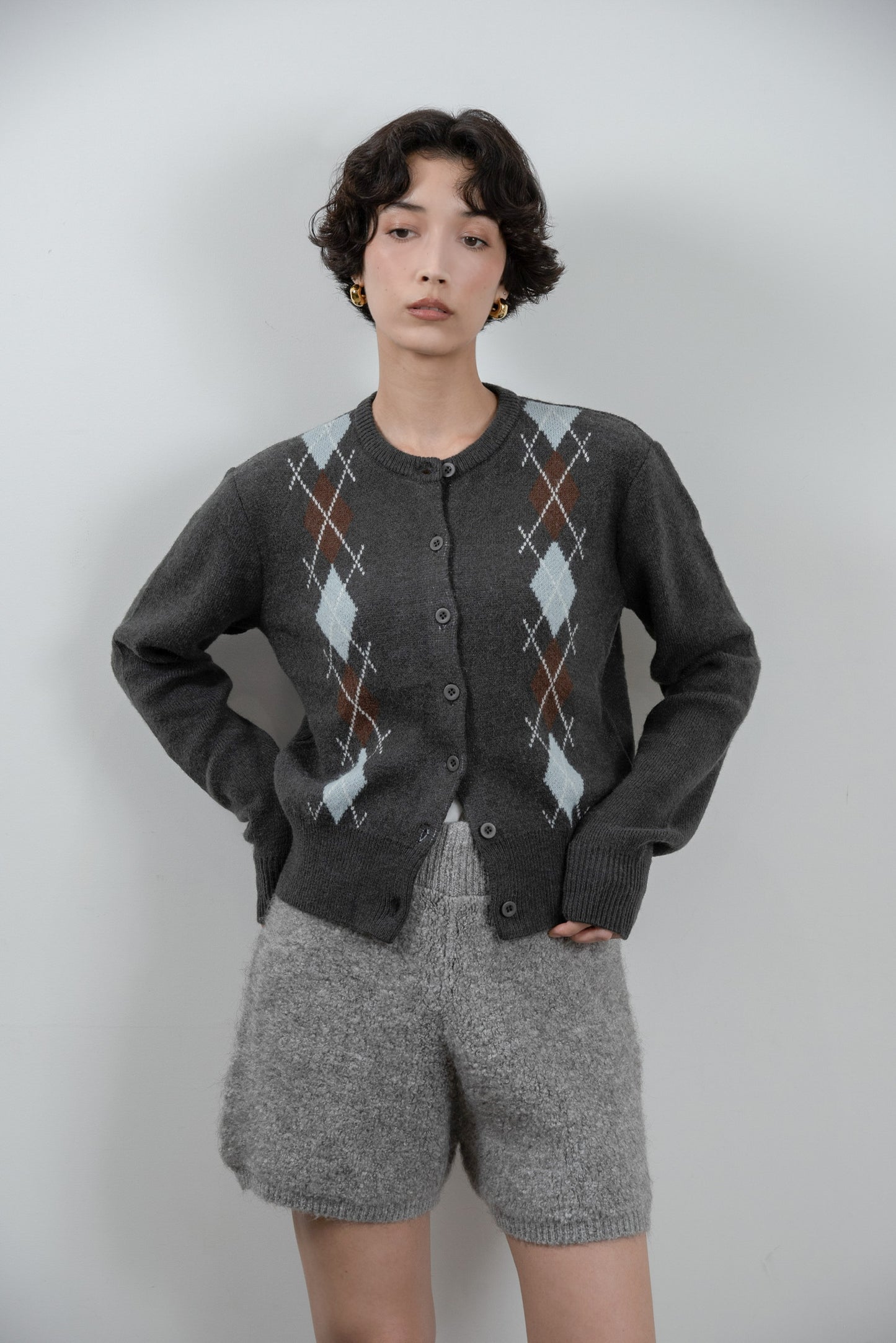 argyle pattern simple cardigan