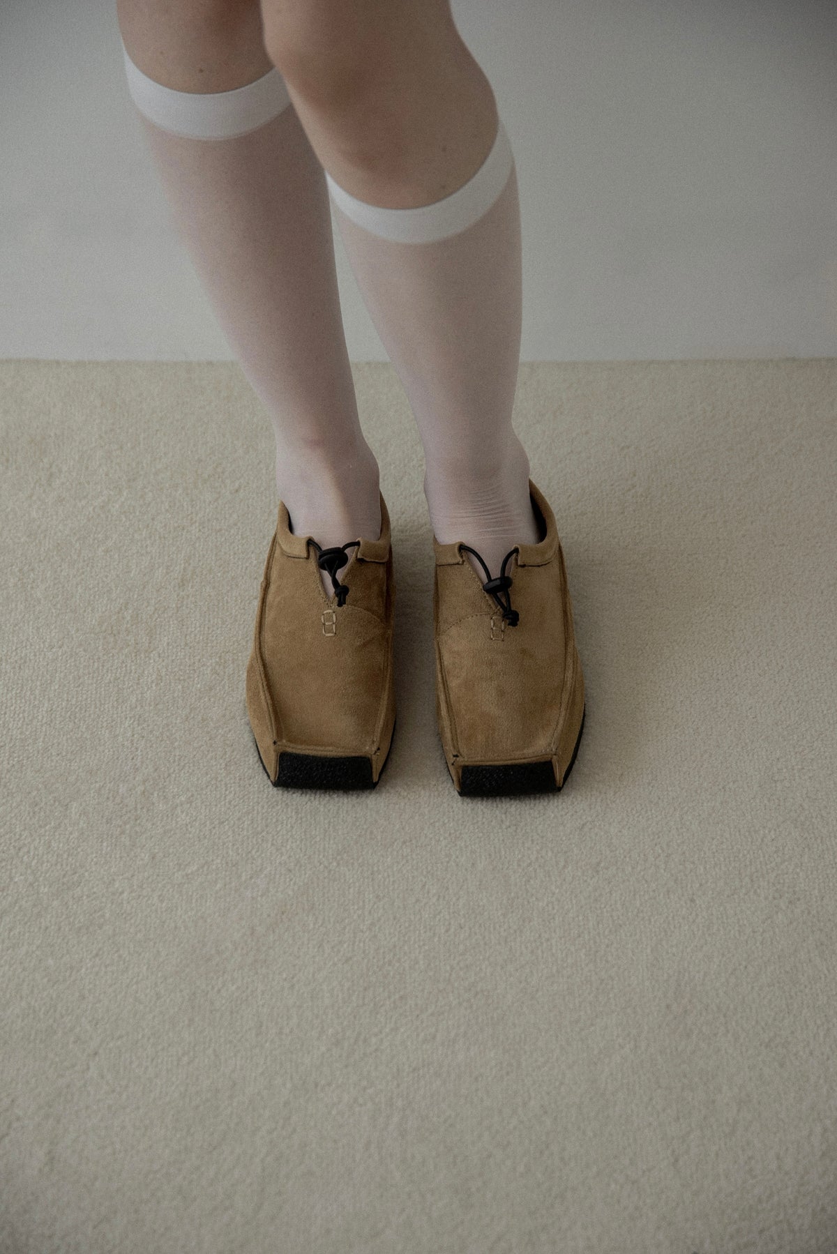 drawcord square toe moccasin shoes