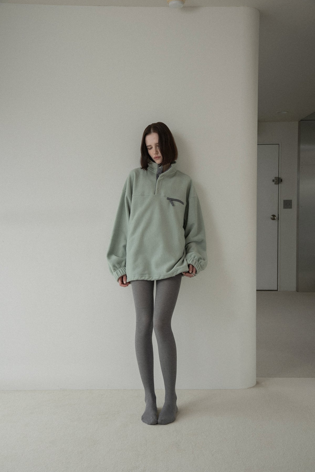 over size embroidery half button fleece
