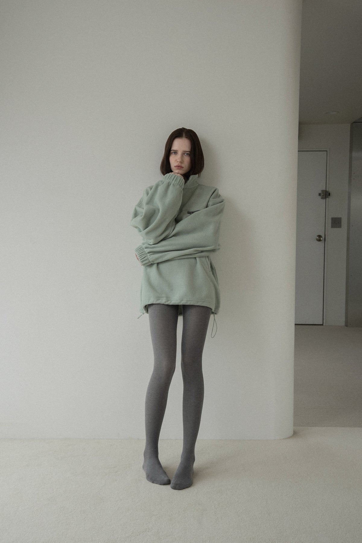 over size embroidery half button fleece