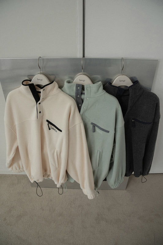 over size embroidery half button fleece