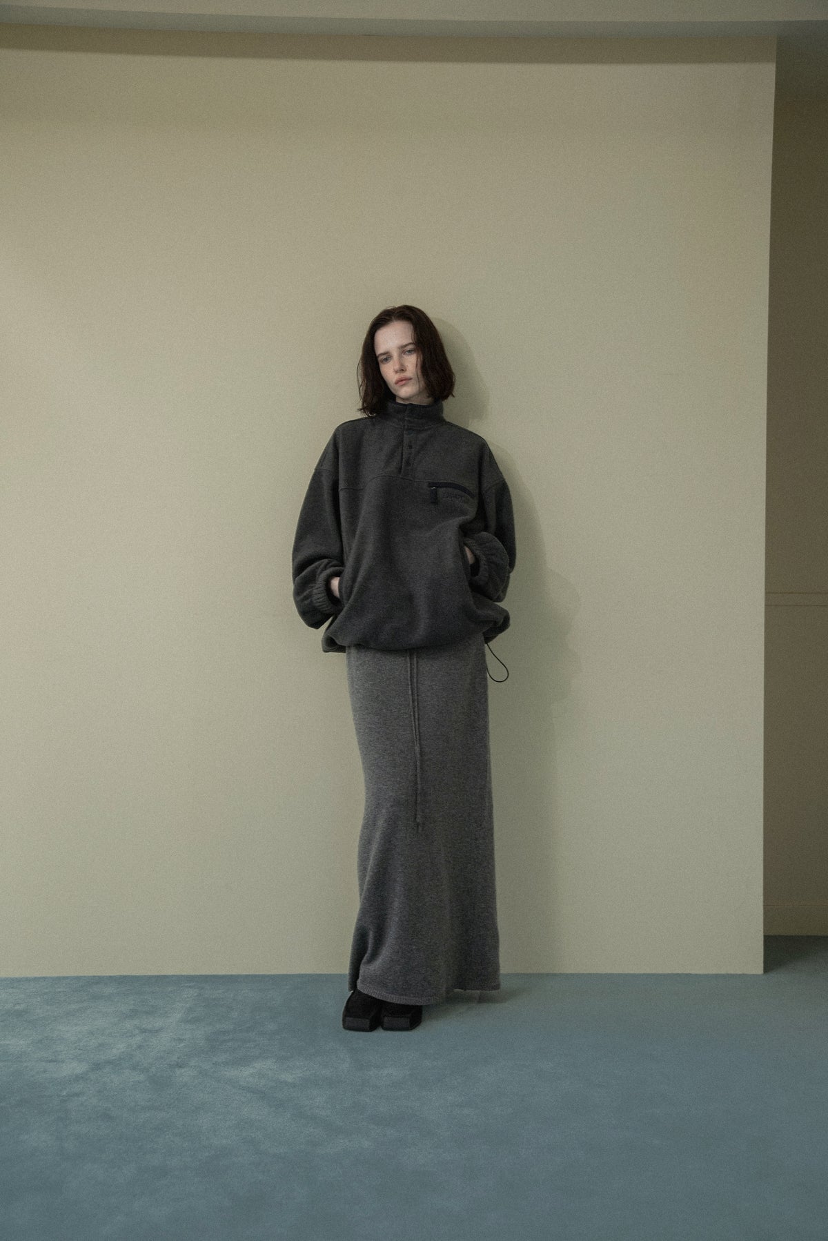 over size embroidery half button fleece