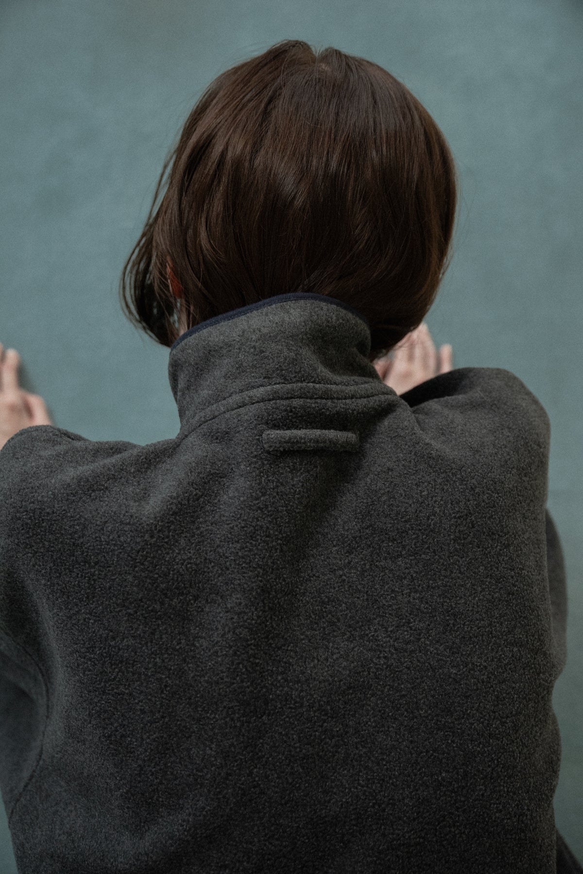 over size embroidery half button fleece