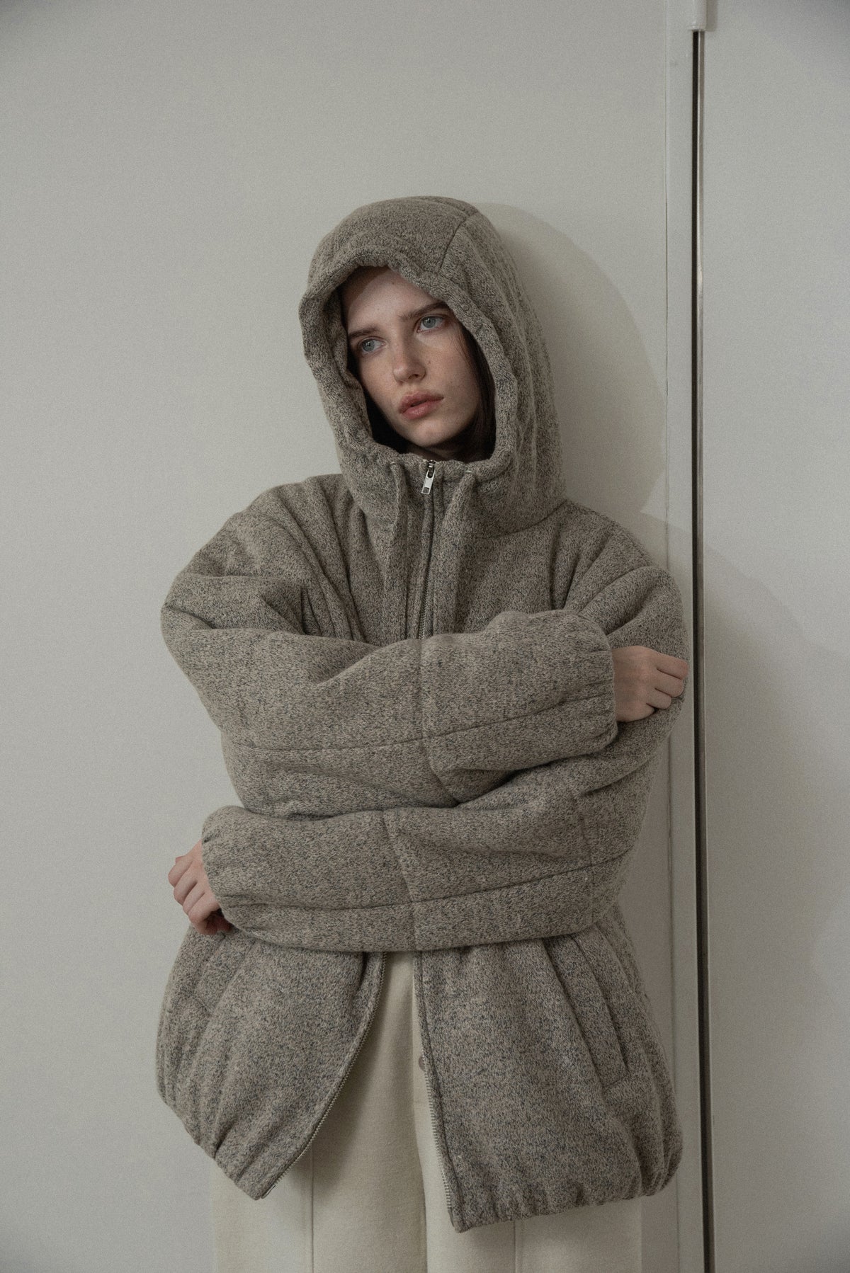 blended fabric patch padded hood coat