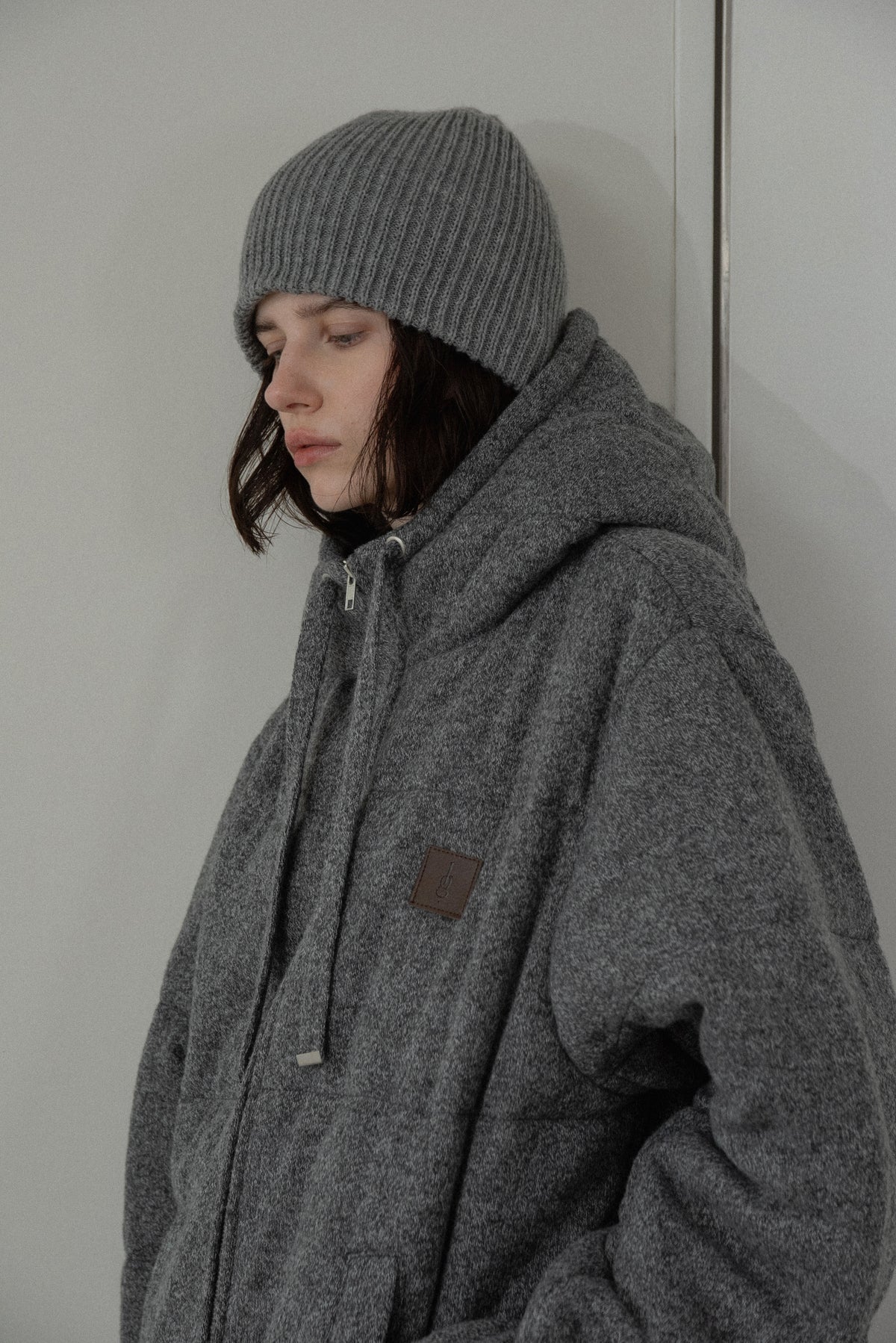 blended fabric patch padded hood coat