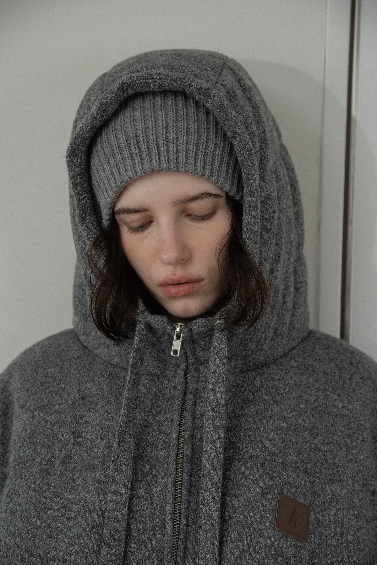 blended fabric patch padded hood coat