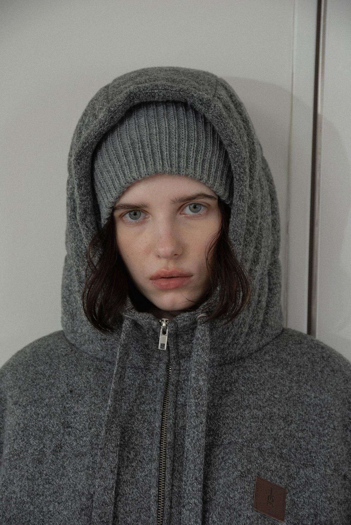 blended fabric patch padded hood coat