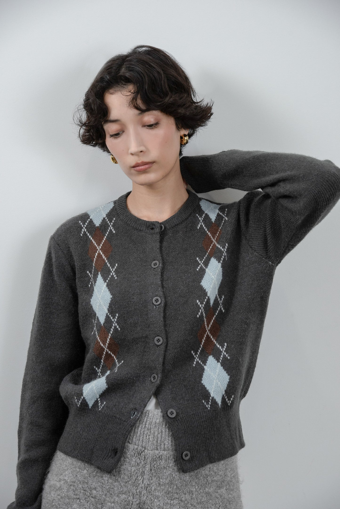 argyle pattern simple cardigan