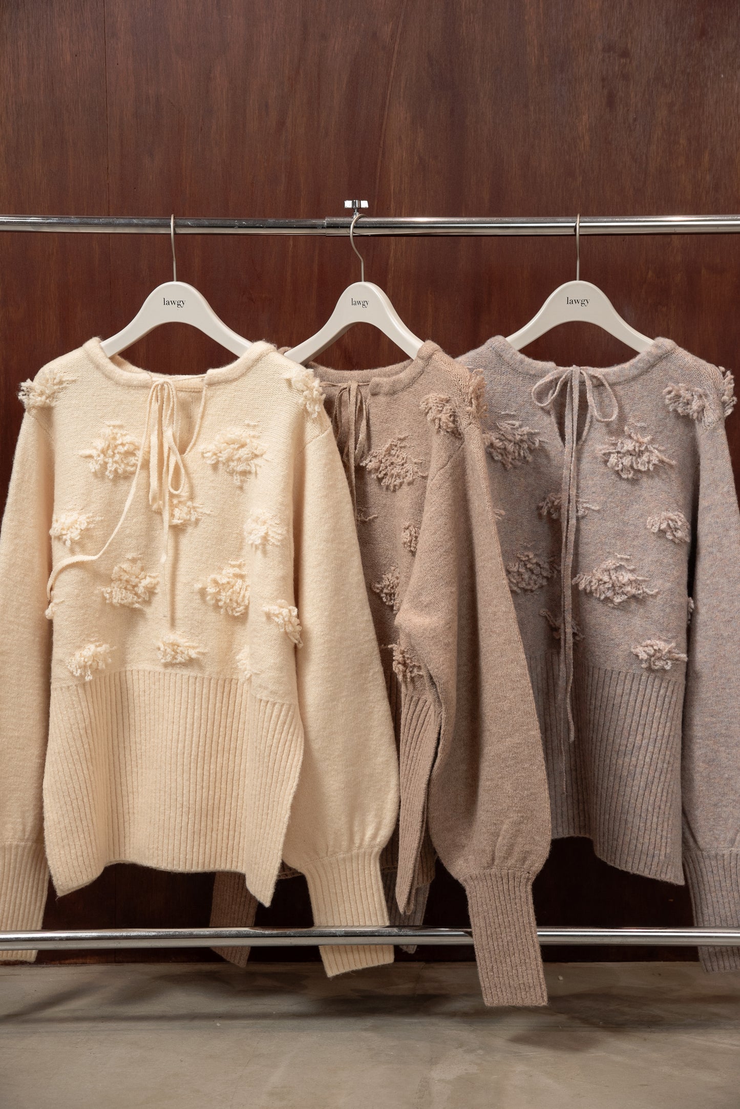 string neck 2way fringe knit