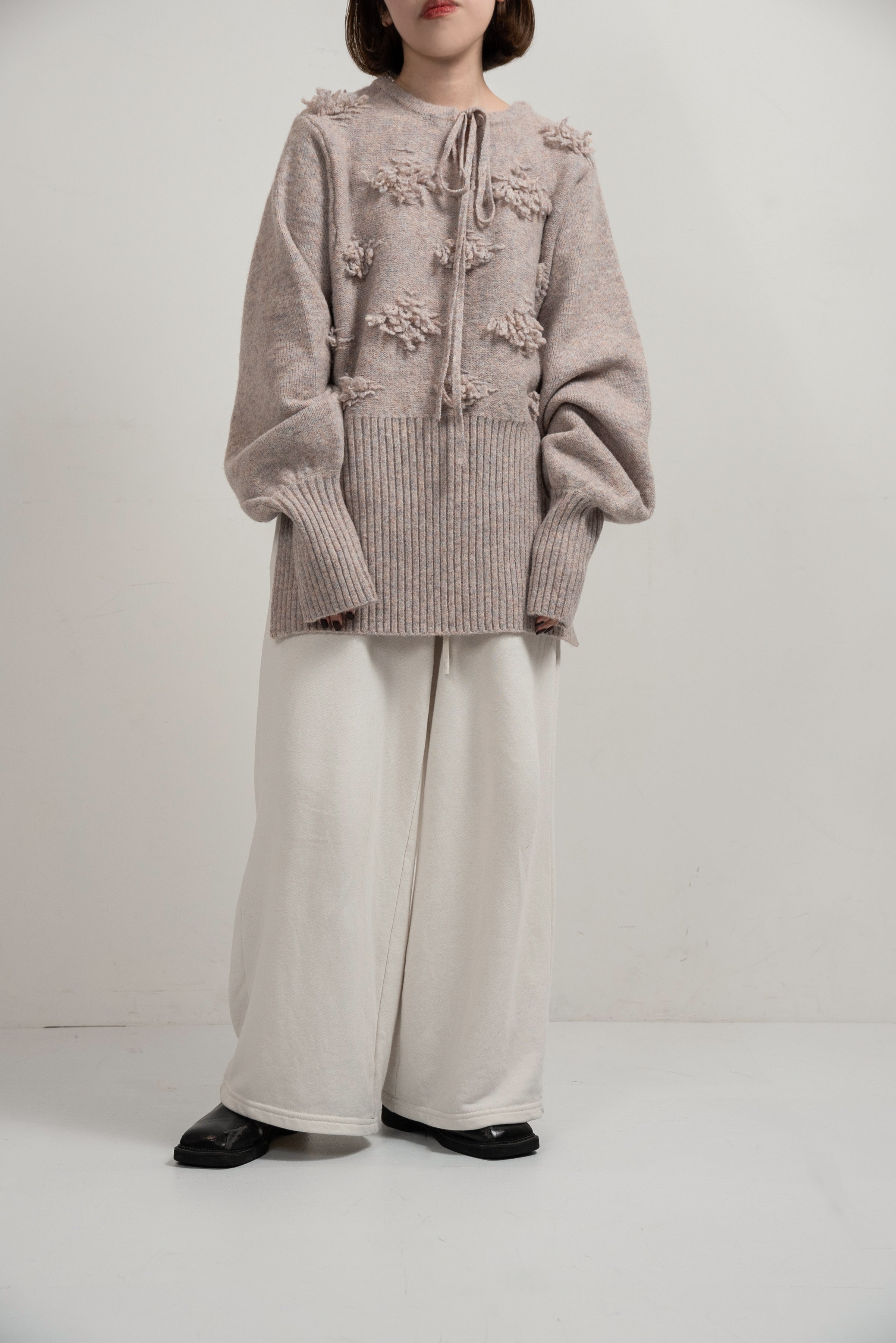 string neck 2way fringe knit – eim online（エイム オンライン）