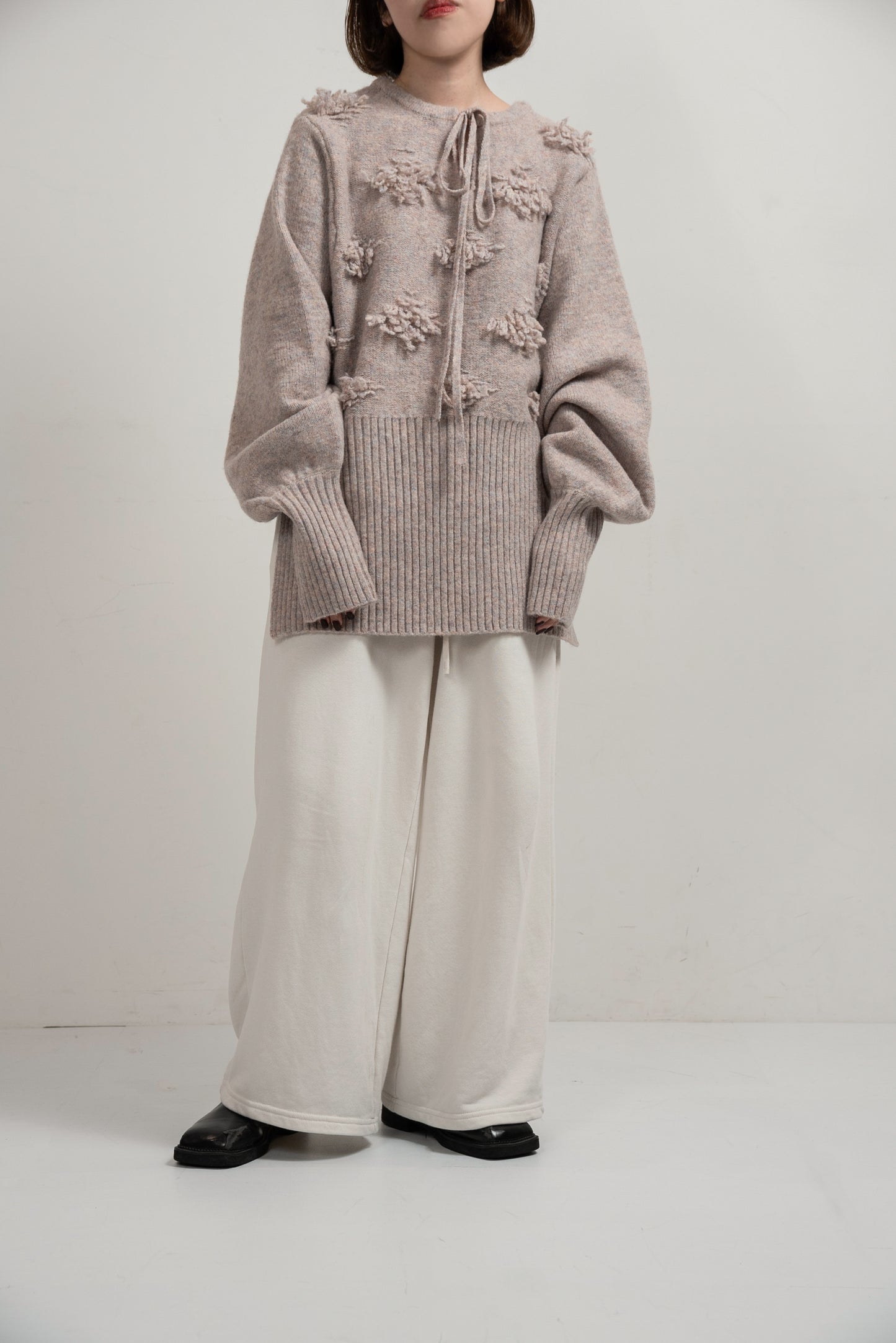 string neck 2way fringe knit