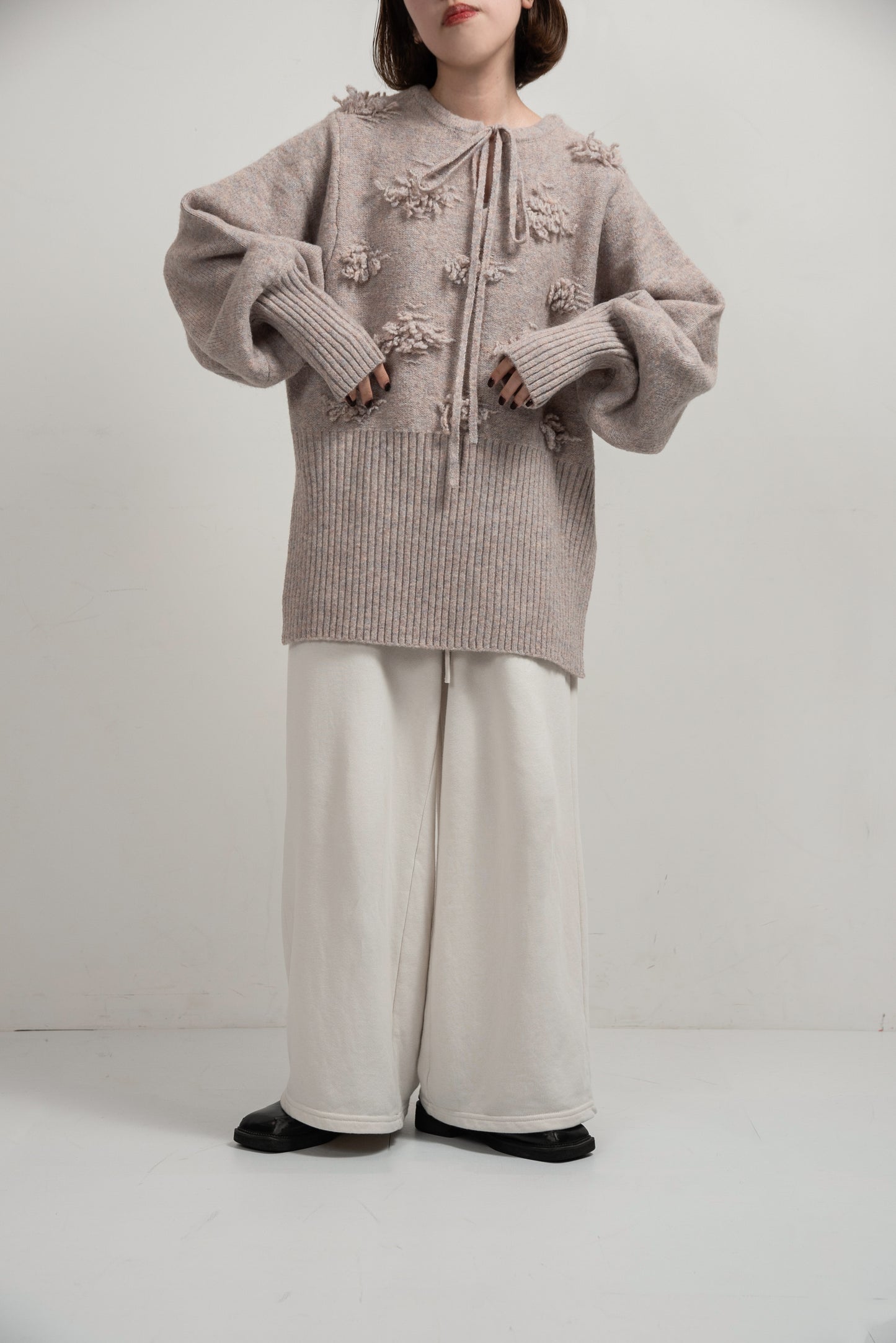 string neck 2way fringe knit