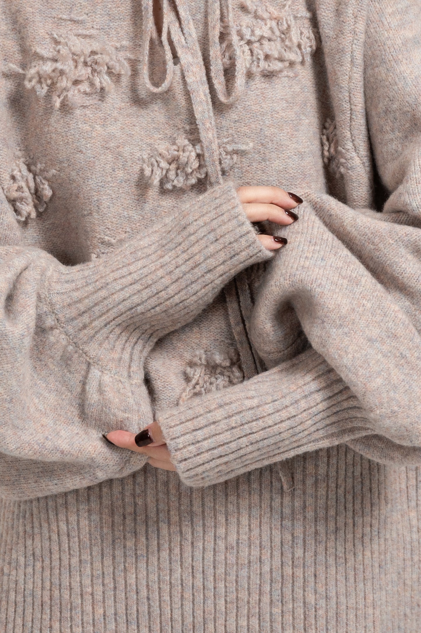 string neck 2way fringe knit